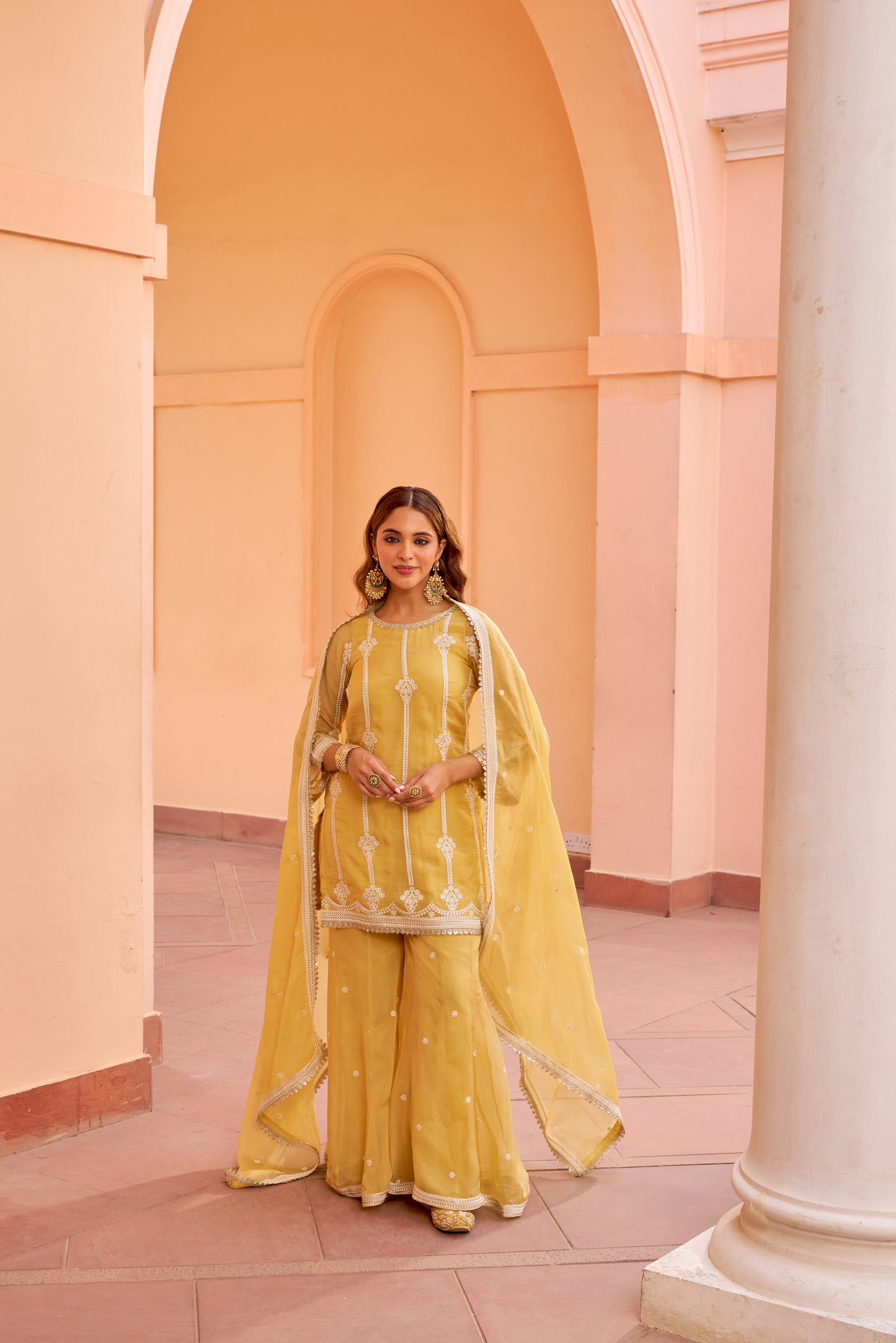 Nazneen - Yellow Organza Sharara Set.