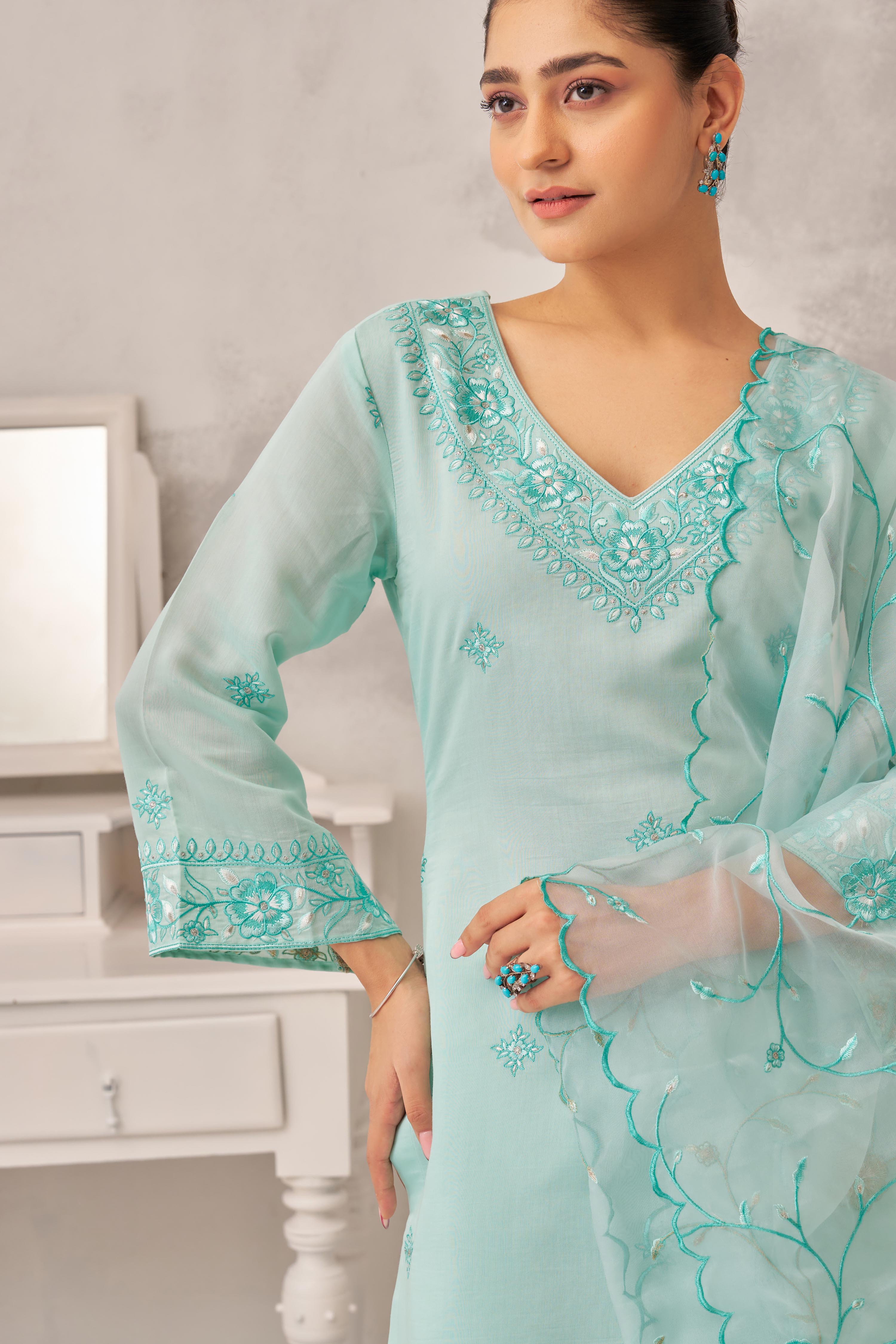 RAHAT - Sea Green Chanderi Suit Set