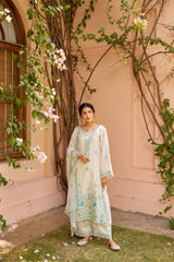 Asoniya - Ivory White Chanderi Embroidered Suit Set.