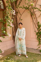 Asoniya - Ivory White Chanderi Embroidered Suit Set.