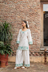 IRIS -  White Embroidered Co-ord Set