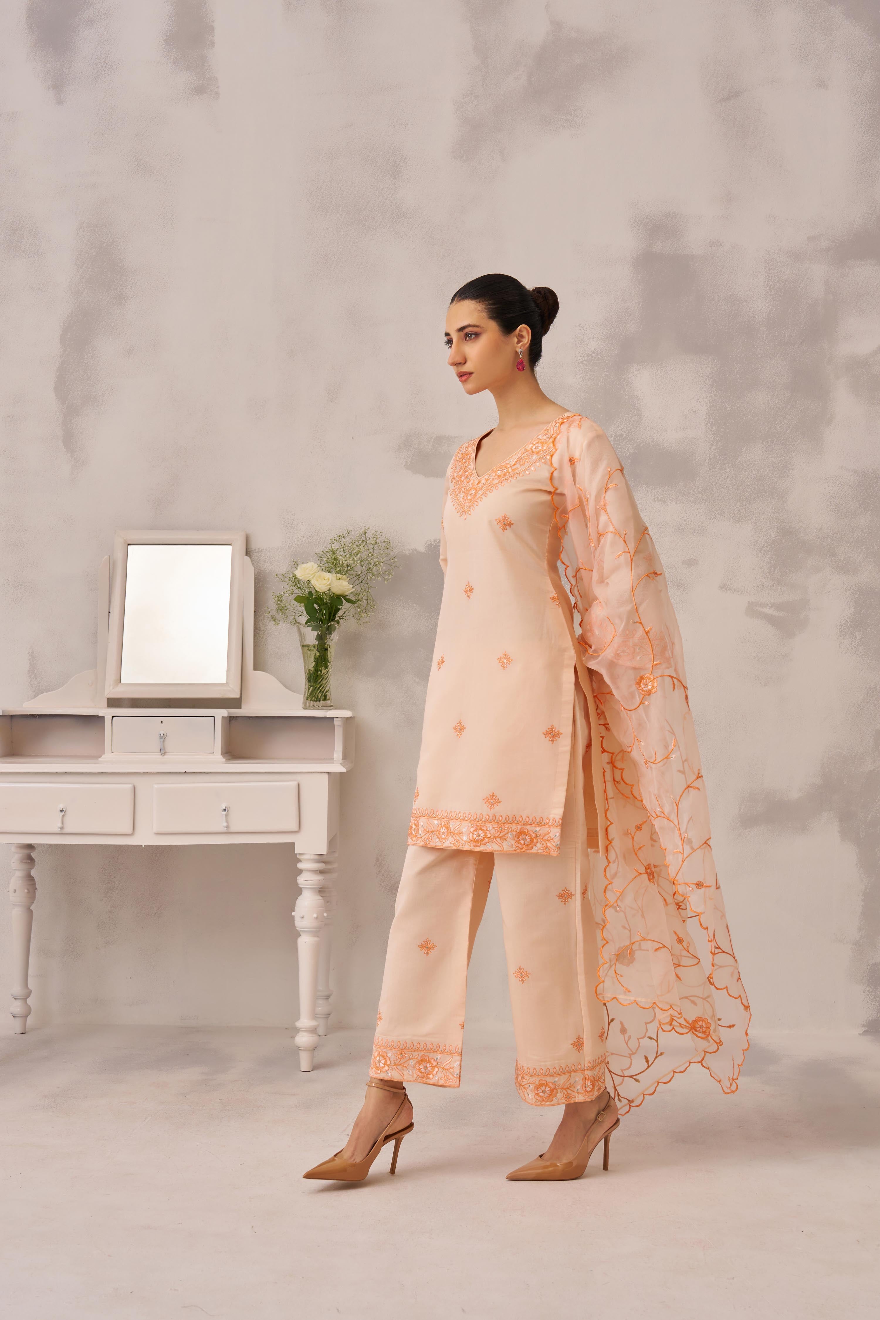MEHVISH - Peach Chanderi Suit Set