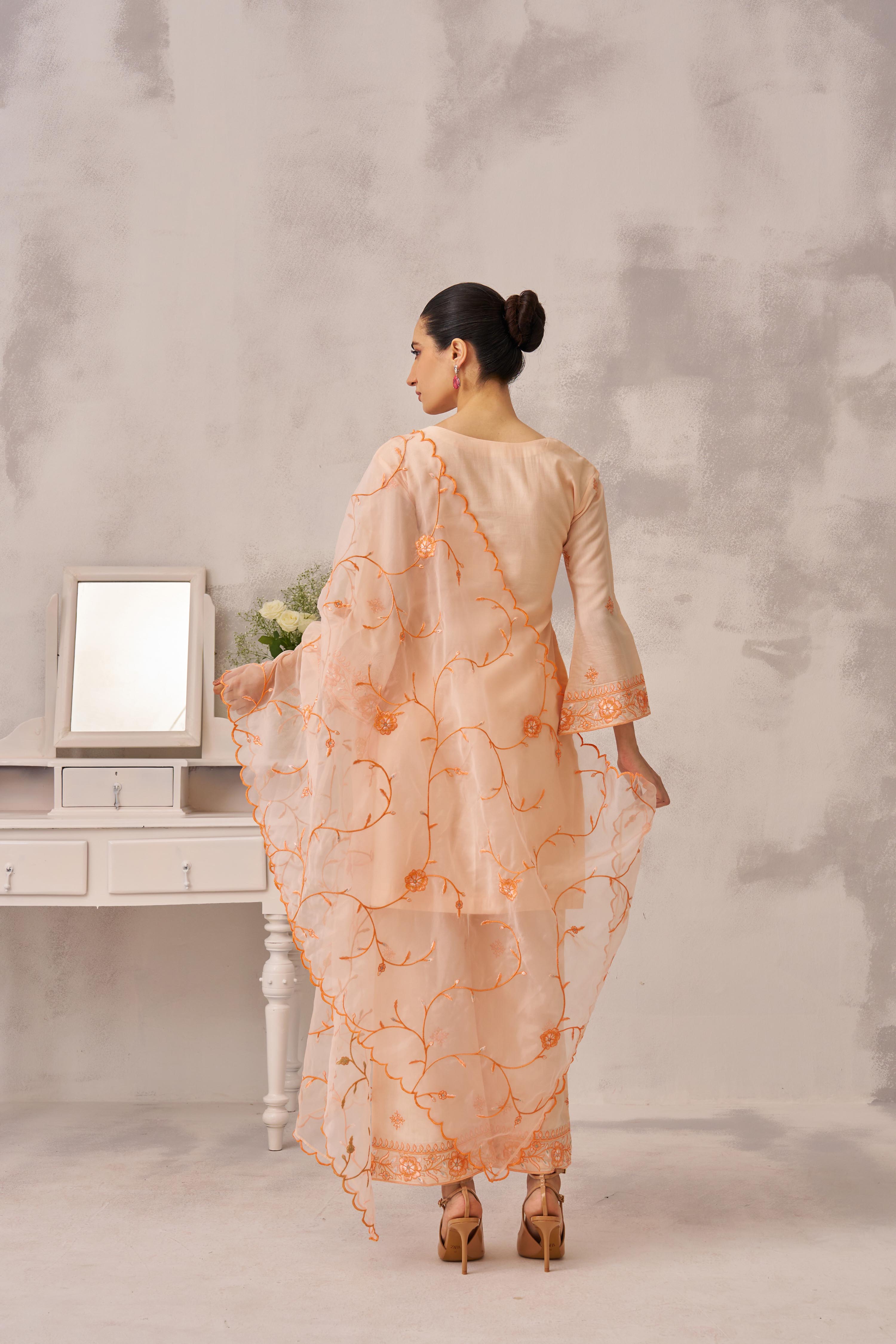 MEHVISH - Peach Chanderi Suit Set