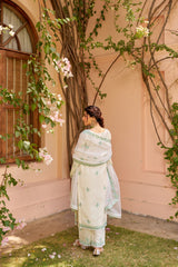 Asoniya - Ivory White Chanderi Embroidered Suit Set.