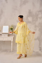 Manali Gandhi in TRISHNA - Lime Yellow Chanderi Suit Set