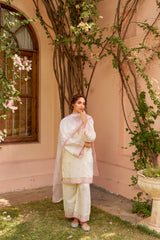 Bhawna Lunthi in Moghra - Ivory White Chanderi Embroidered Suit Set.