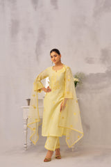 SAYA - Lime Yellow Chanderi Suit Set