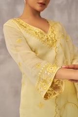 Manali Gandhi in TRISHNA - Lime Yellow Chanderi Suit Set