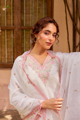 Bhawna Lunthi in Moghra - Ivory White Chanderi Embroidered Suit Set.