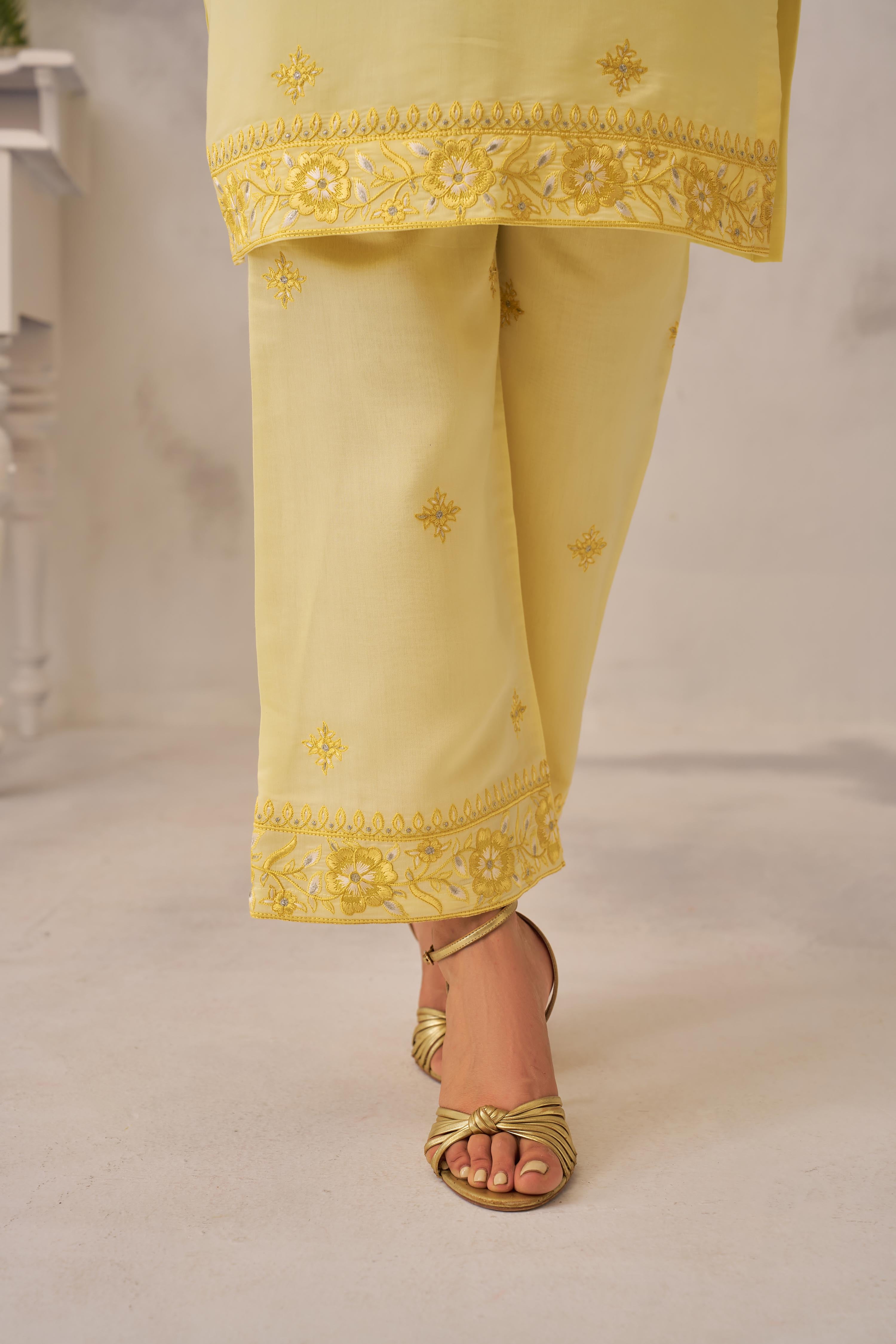 Manali Gandhi in TRISHNA - Lime Yellow Chanderi Suit Set