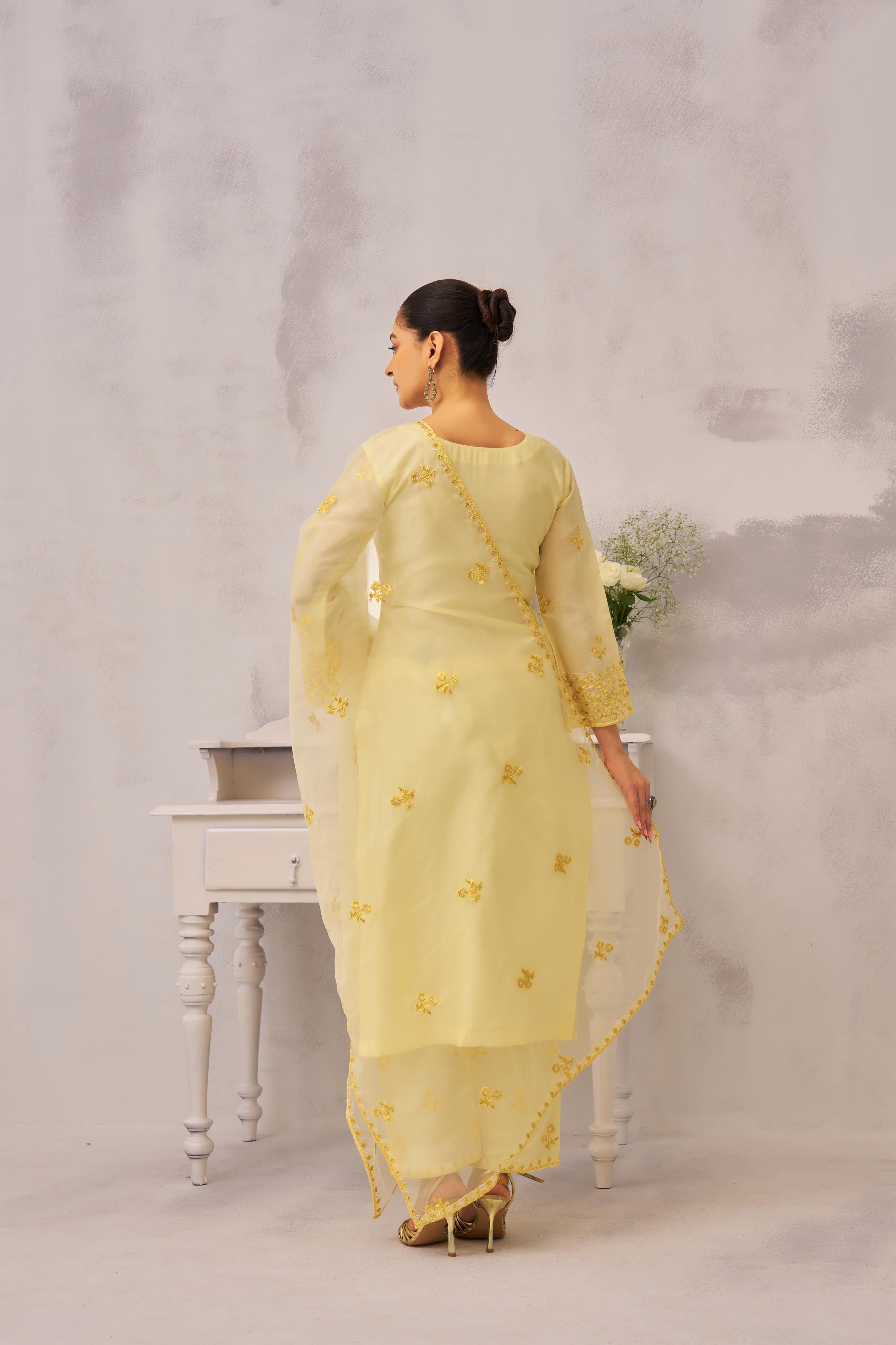 SAYA - Lime Yellow Chanderi Suit Set