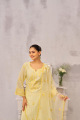 SAYA - Lime Yellow Chanderi Suit Set