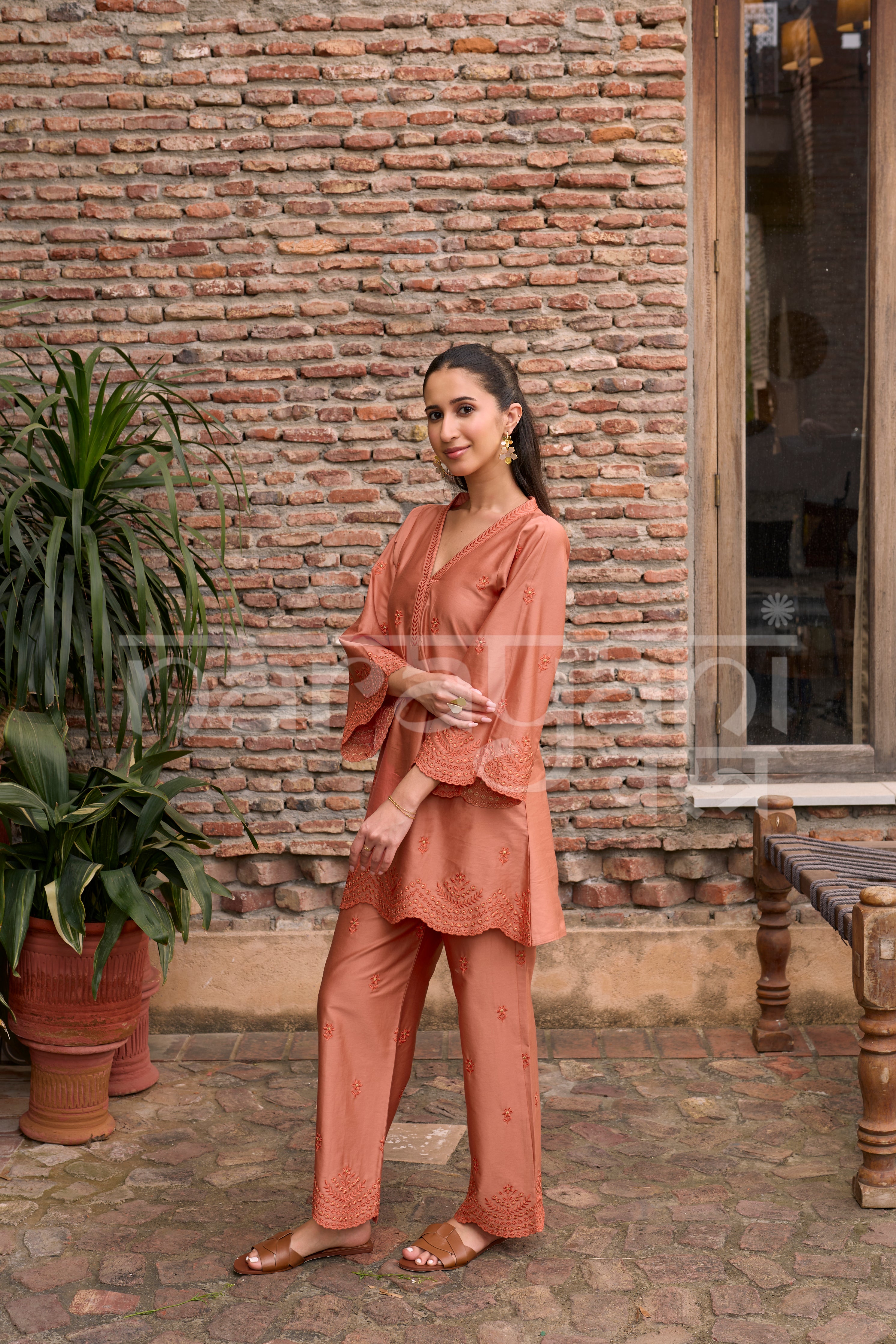 ZORA - Rust Embroidered Co-ord Set