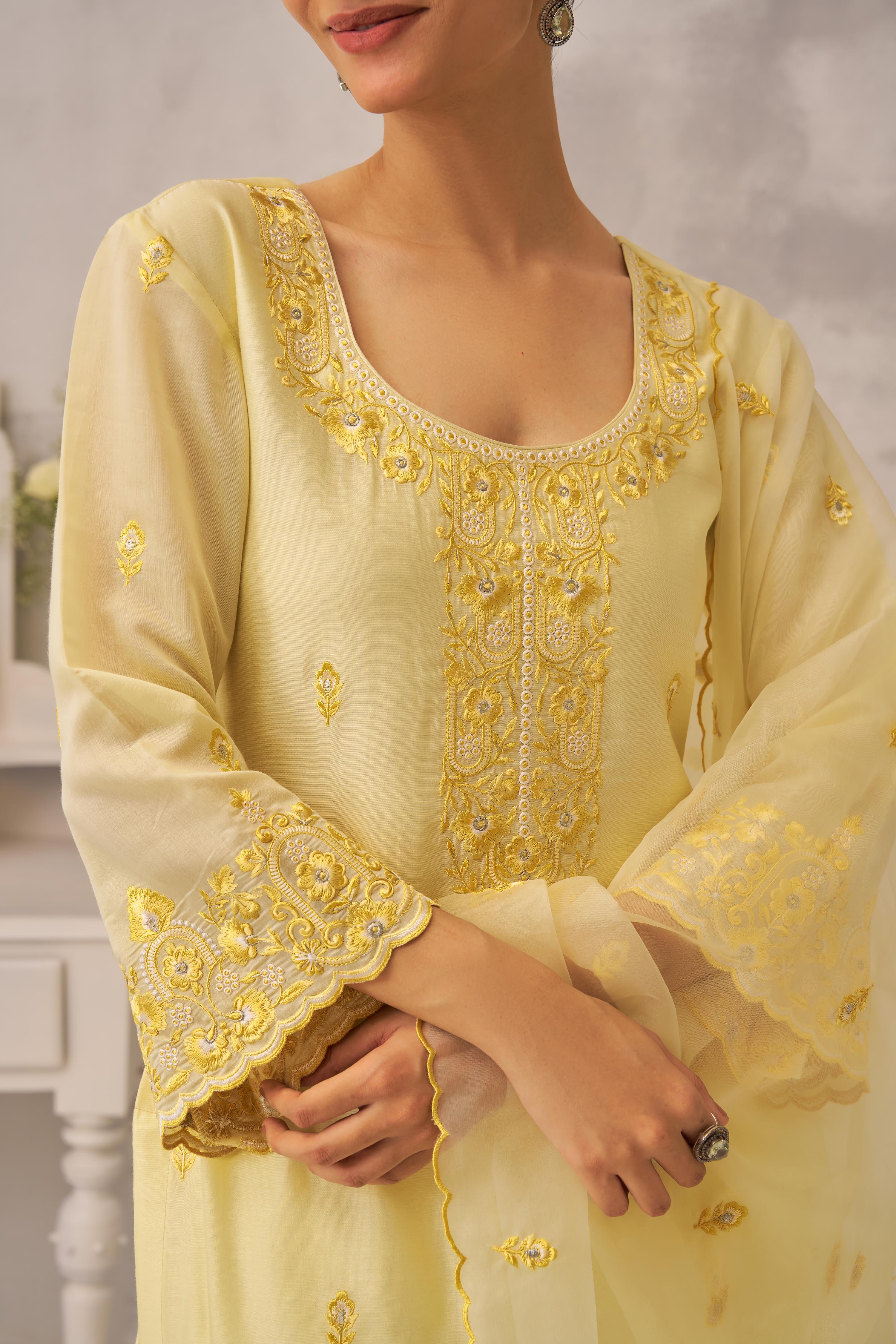 APOORVA SHARMA in TARINI - Lime Yellow Chanderi Suit Set