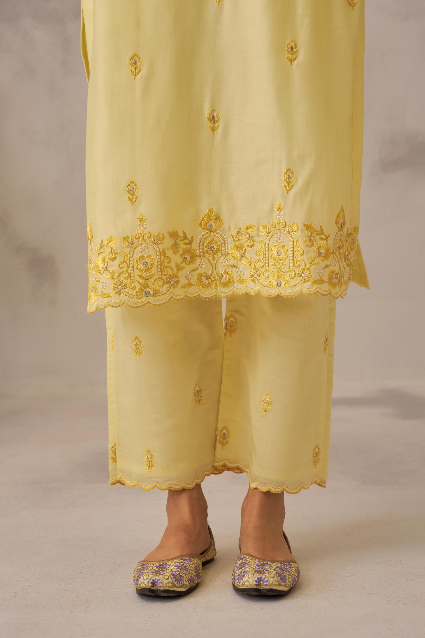 TARINI - Lime Yellow Chanderi Suit Set