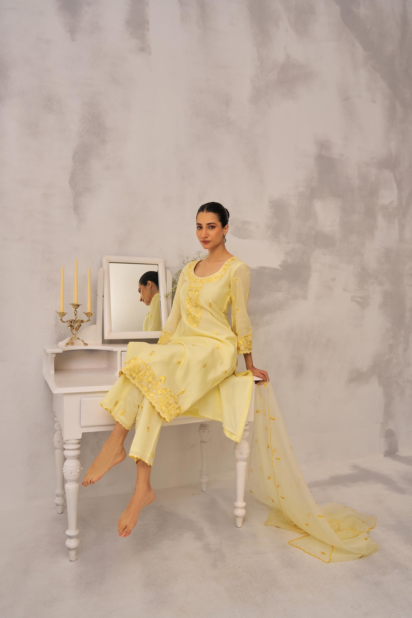 TARINI - Lime Yellow Chanderi Suit Set