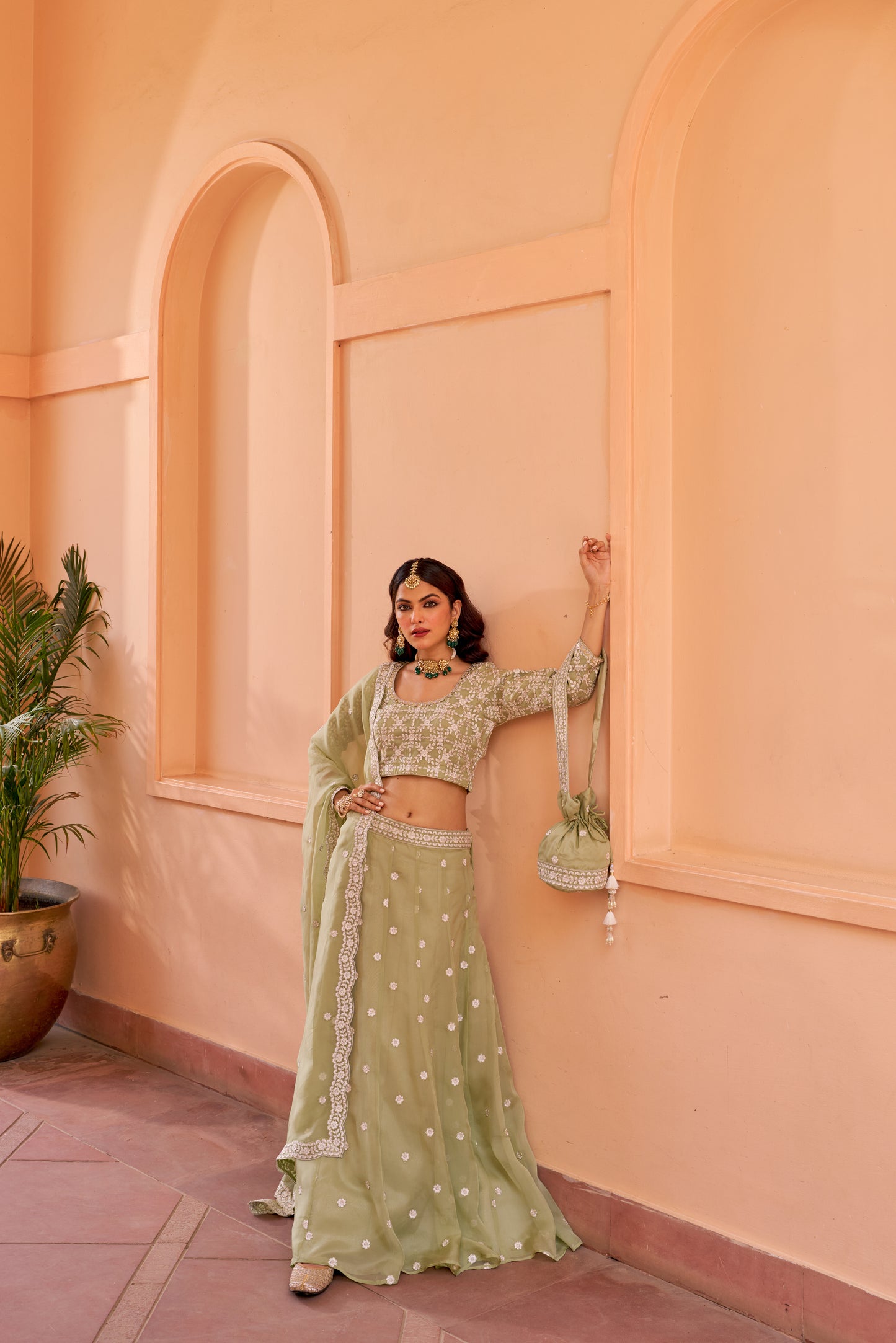 Surma - Green Organza Lehenga Set.