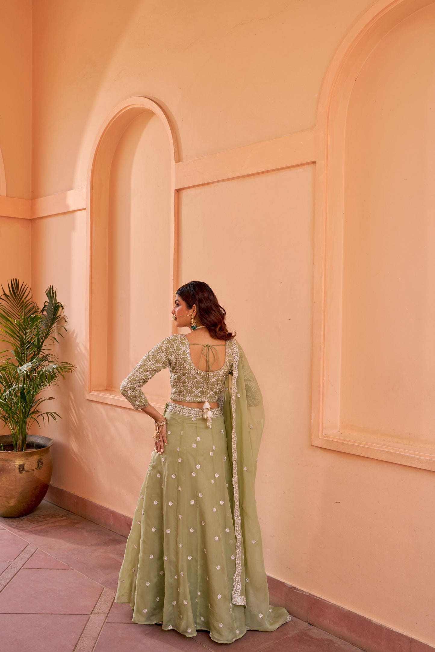 Surma - Green Organza Lehenga Set.