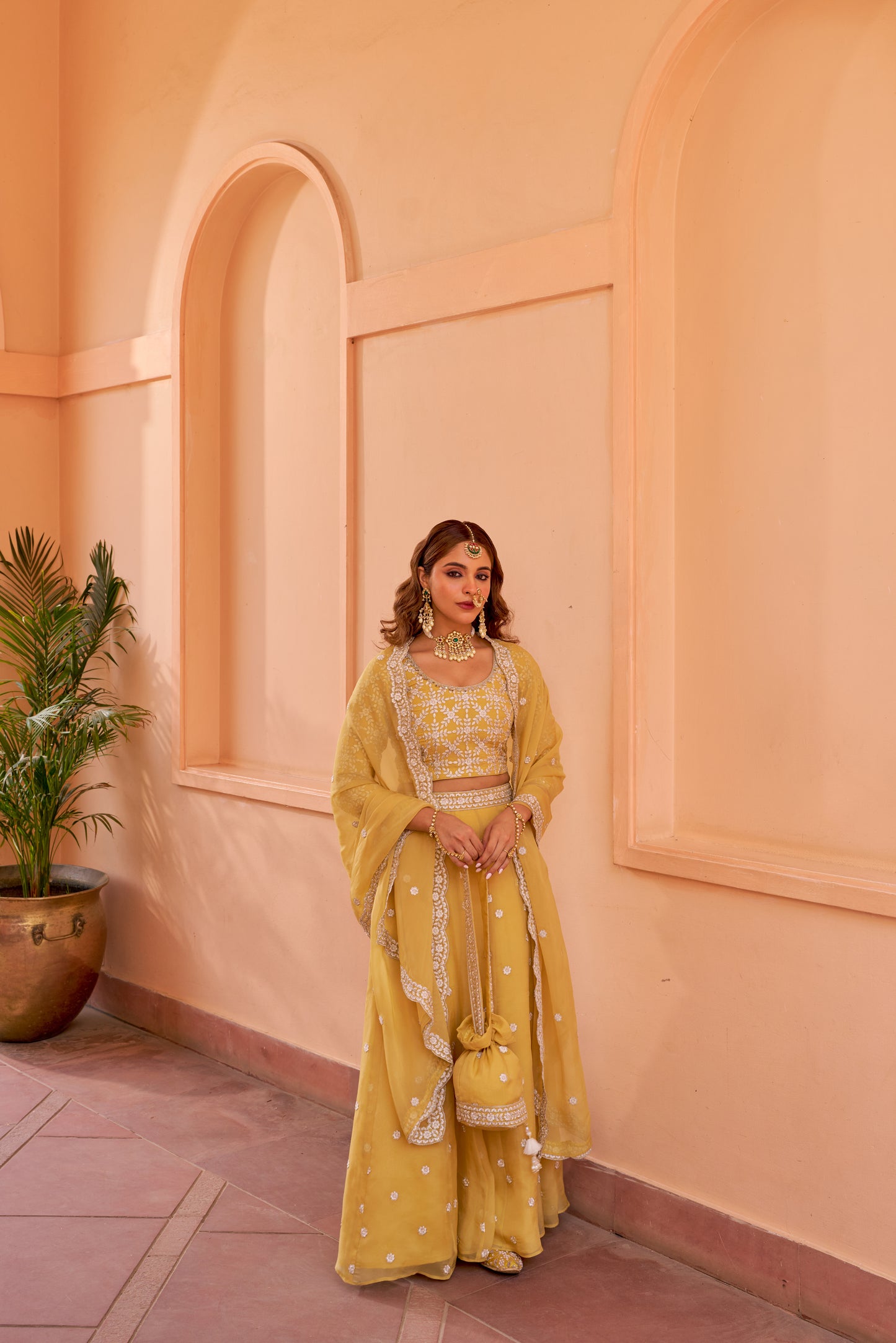 Shagan - Yellow Organza Lehenga Set.