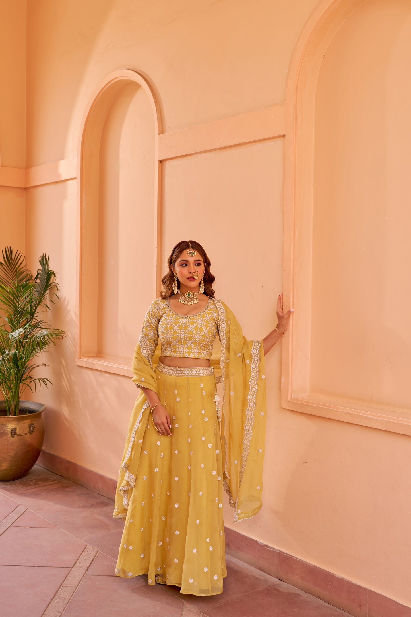 Shagan - Yellow Organza Lehenga Set.