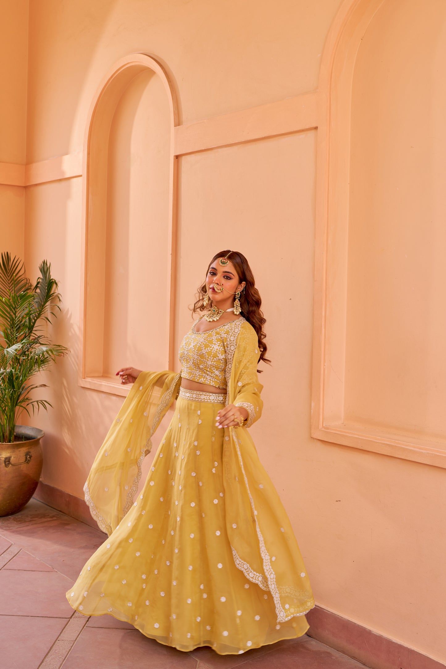 Shagan - Yellow Organza Lehenga Set.