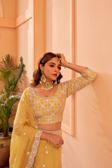 Shagan - Yellow Organza Lehenga Set.