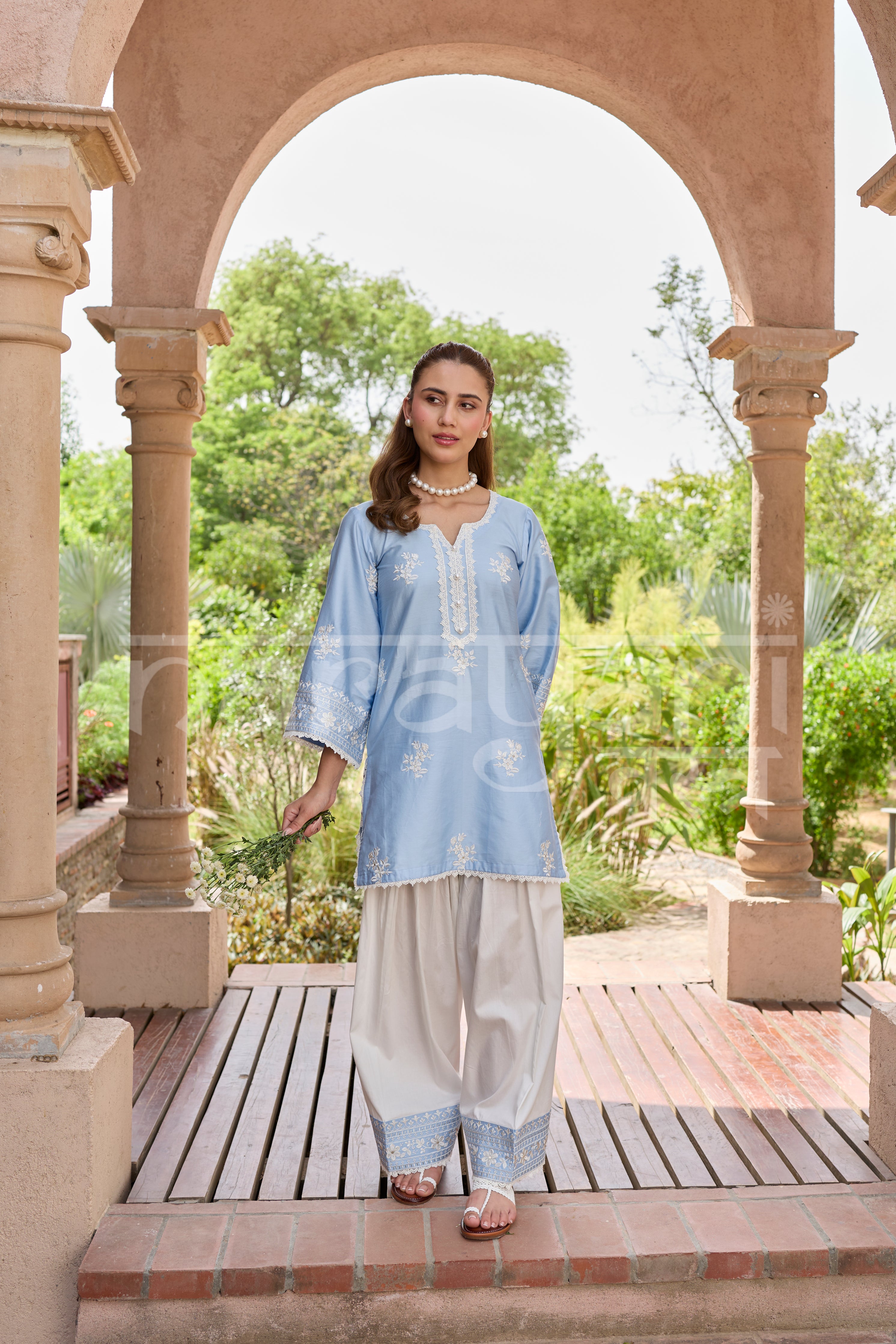 Deepika Sharma Baweja in AURE - Blue Embroidered Co-ord Set