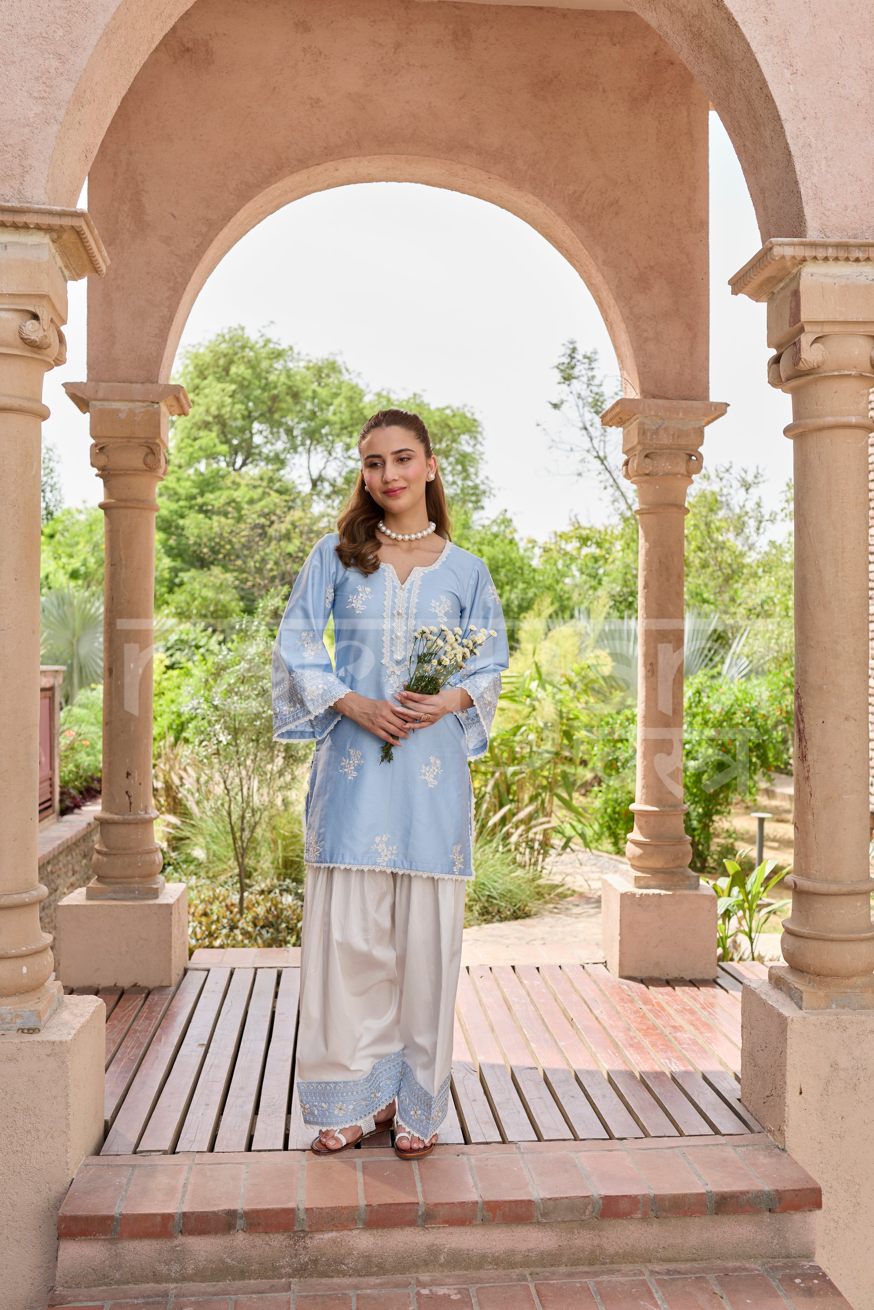 Deepika Sharma Baweja in AURE - Blue Embroidered Co-ord Set