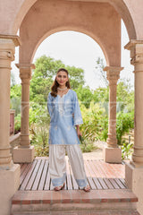 AURE - Blue Embroidered Co-ord Set