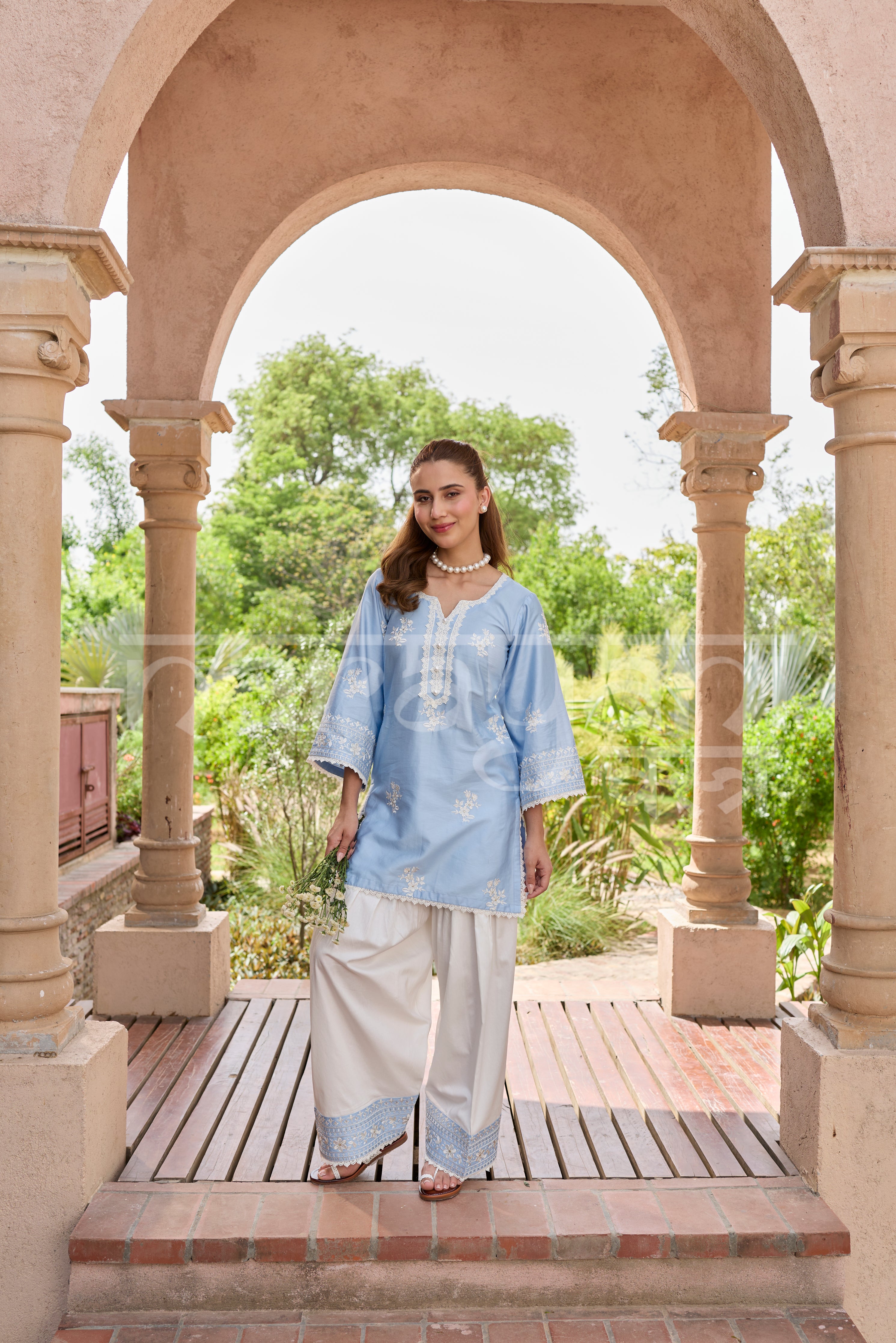 Deepika Sharma Baweja in AURE - Blue Embroidered Co-ord Set