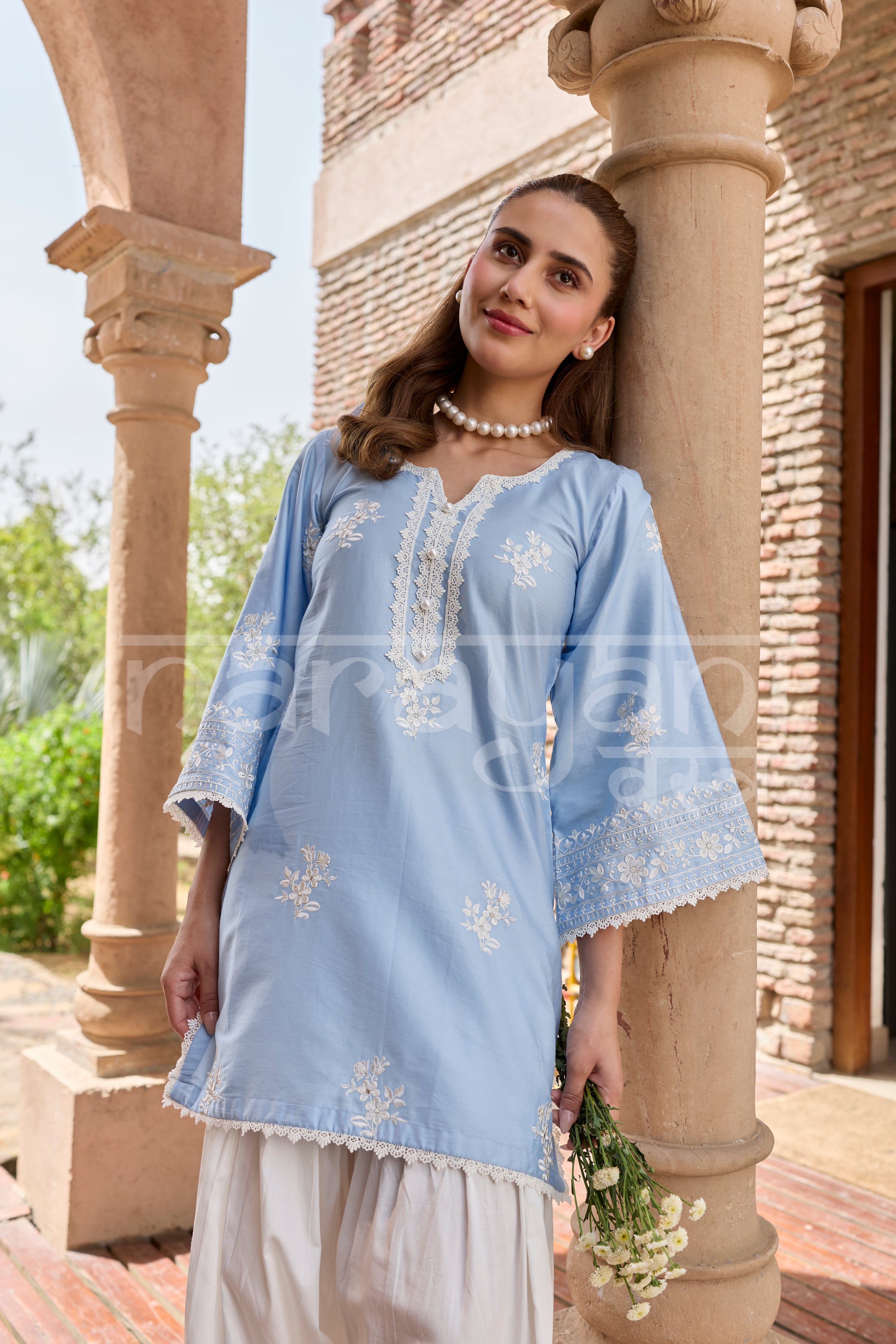 Deepika Sharma Baweja in AURE - Blue Embroidered Co-ord Set