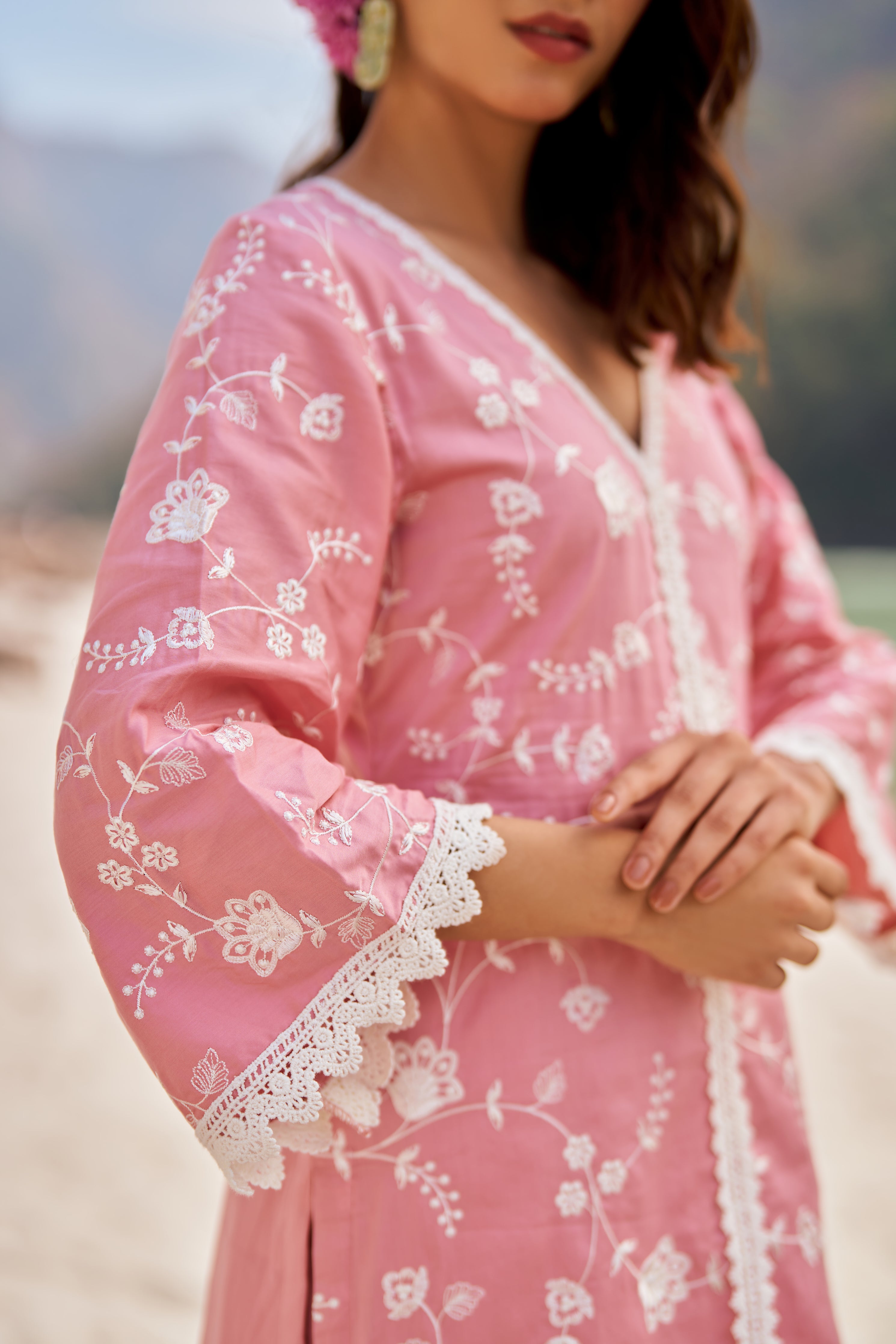 Nia Sharma in VAYU - Pink Cotton Suit Set Narayani Vastra Nia Sharma in VAYU - Pink Cotton Suit Set Narayani Vastra