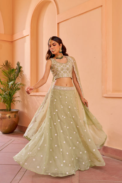 Surma - Green Organza Lehenga Set.