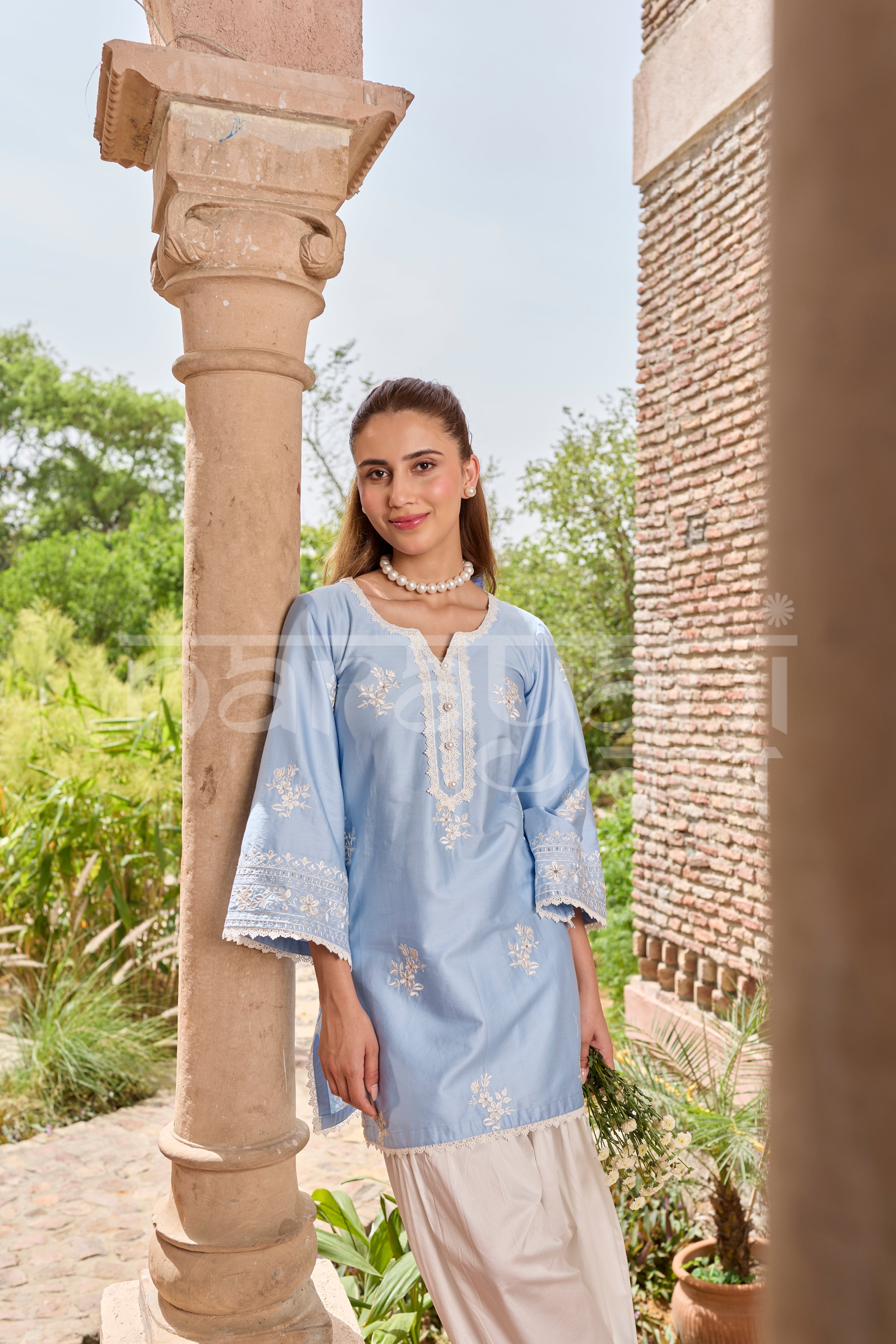Deepika Sharma Baweja in AURE - Blue Embroidered Co-ord Set