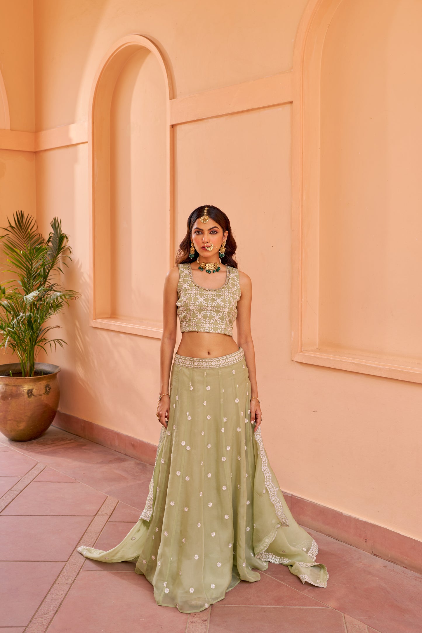 Surma - Green Organza Lehenga Set.