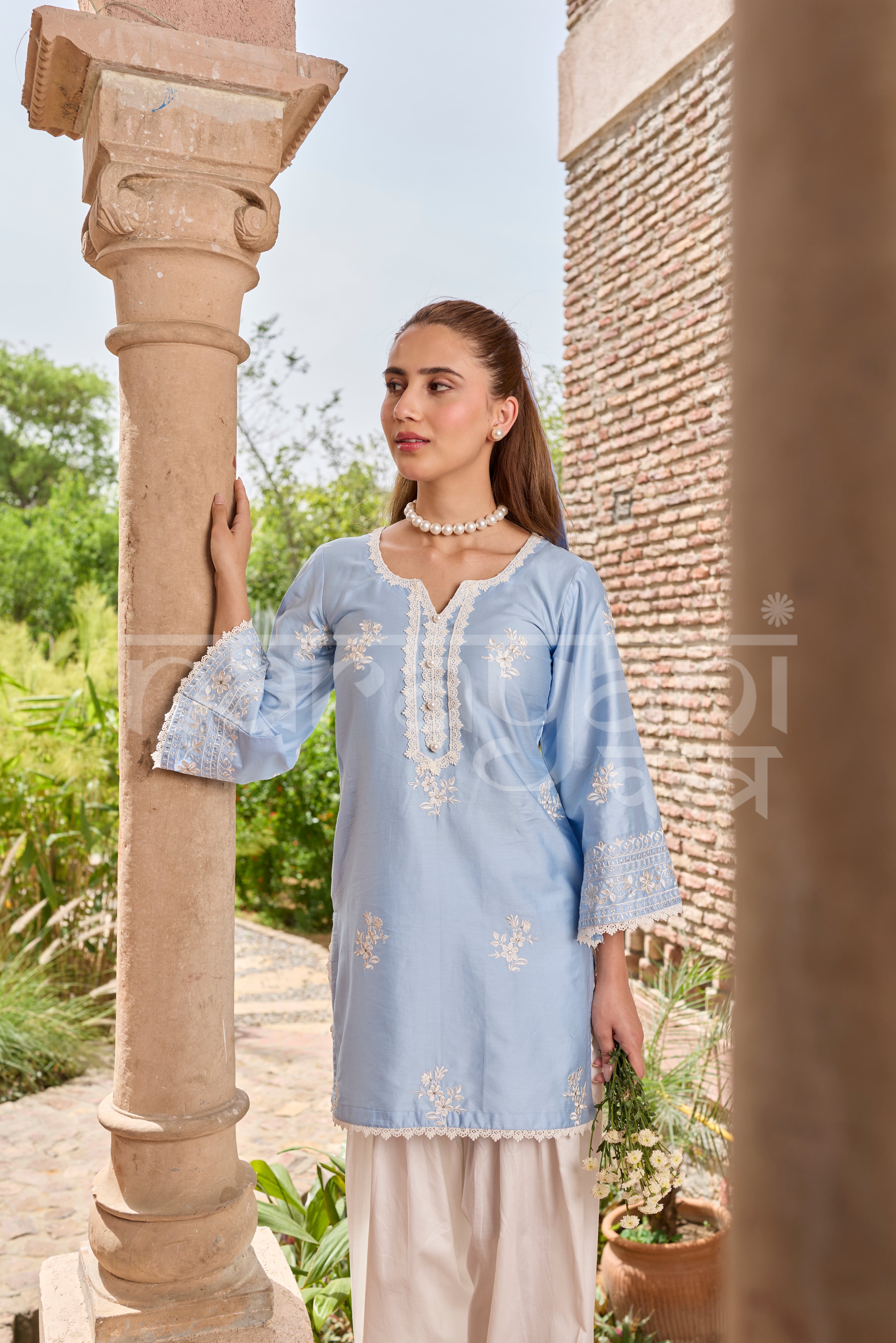 Deepika Sharma Baweja in AURE - Blue Embroidered Co-ord Set