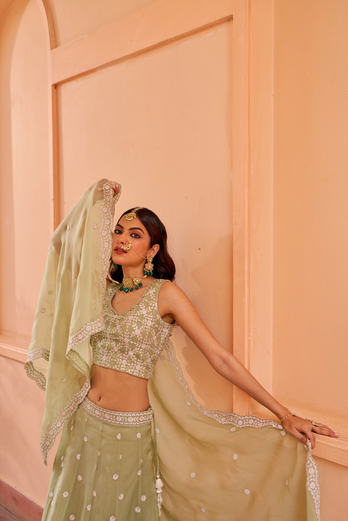 Surma - Green Organza Lehenga Set.