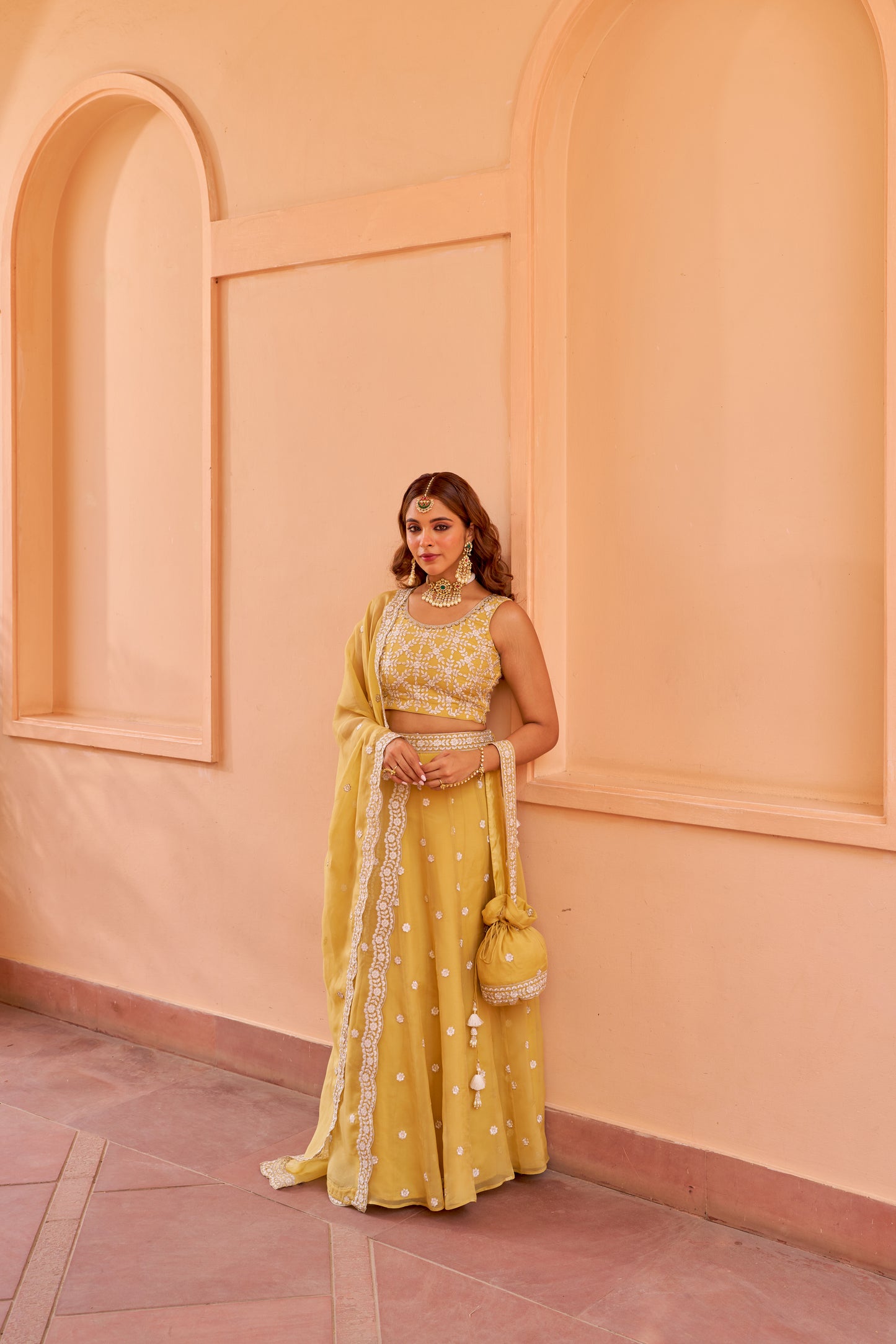 Shagan - Yellow Organza Lehenga Set.