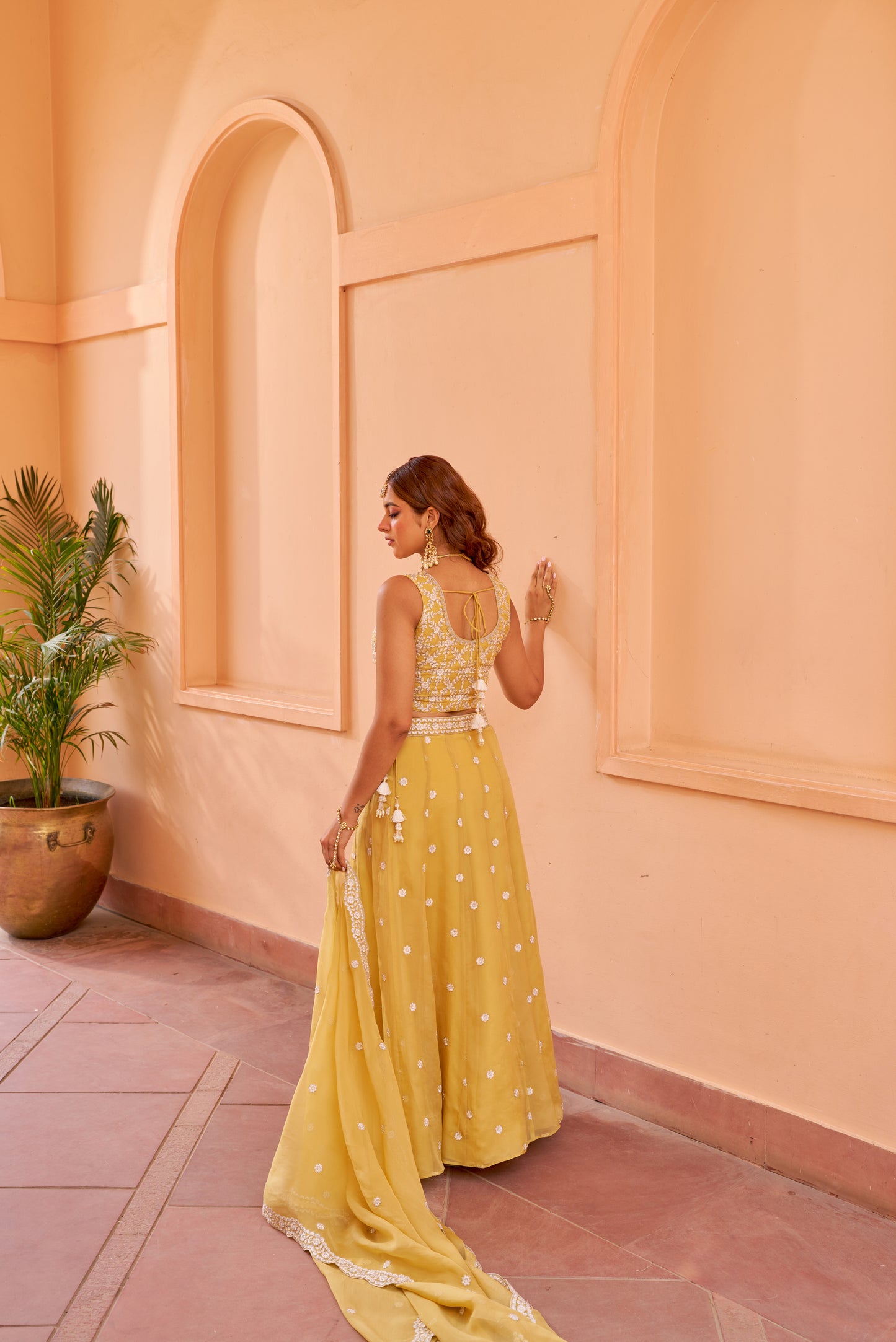 Shagan - Yellow Organza Lehenga Set.