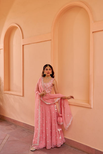 Heera - Pink Organza Lehenga Set.