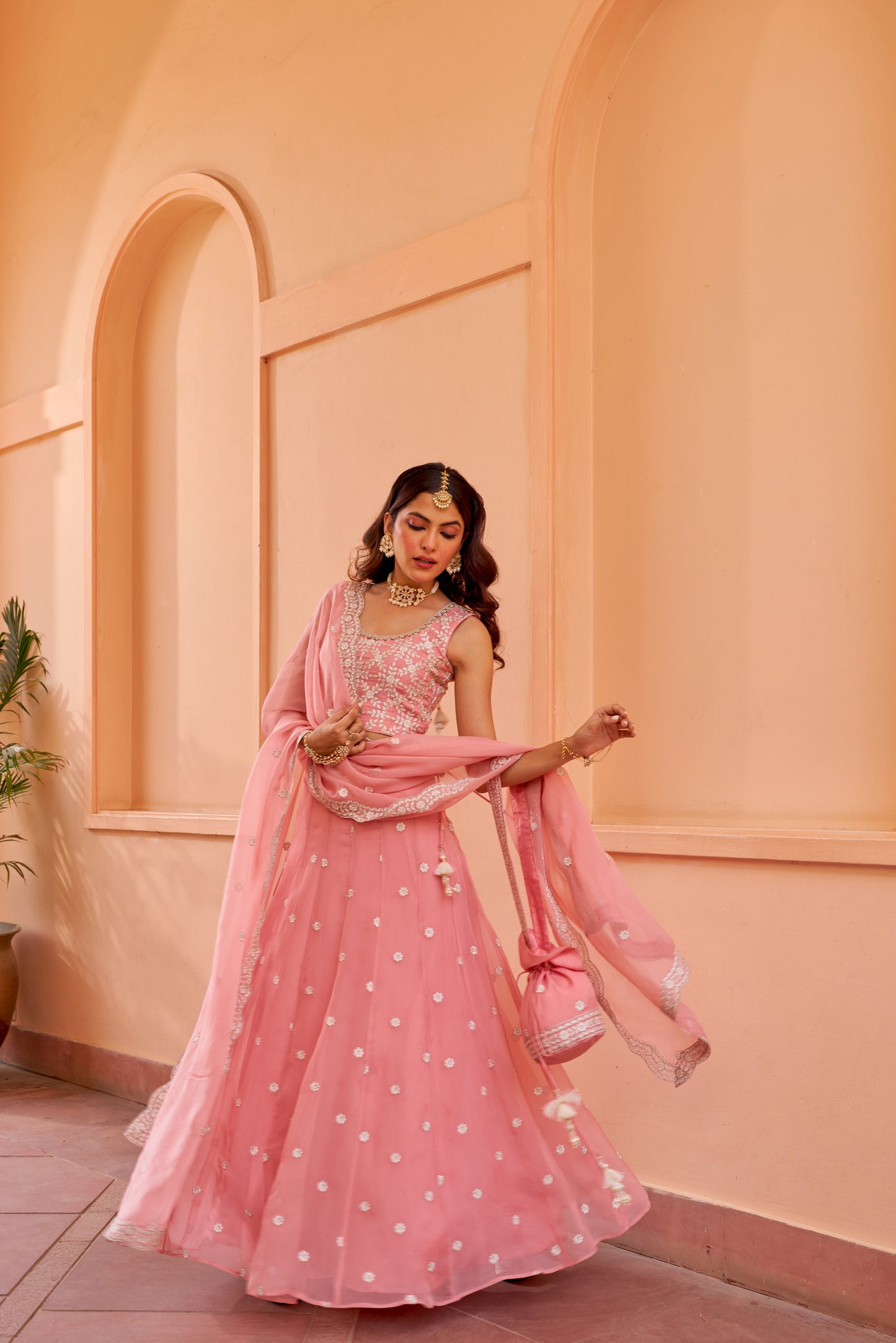 Heera - Pink Organza Lehenga Set.