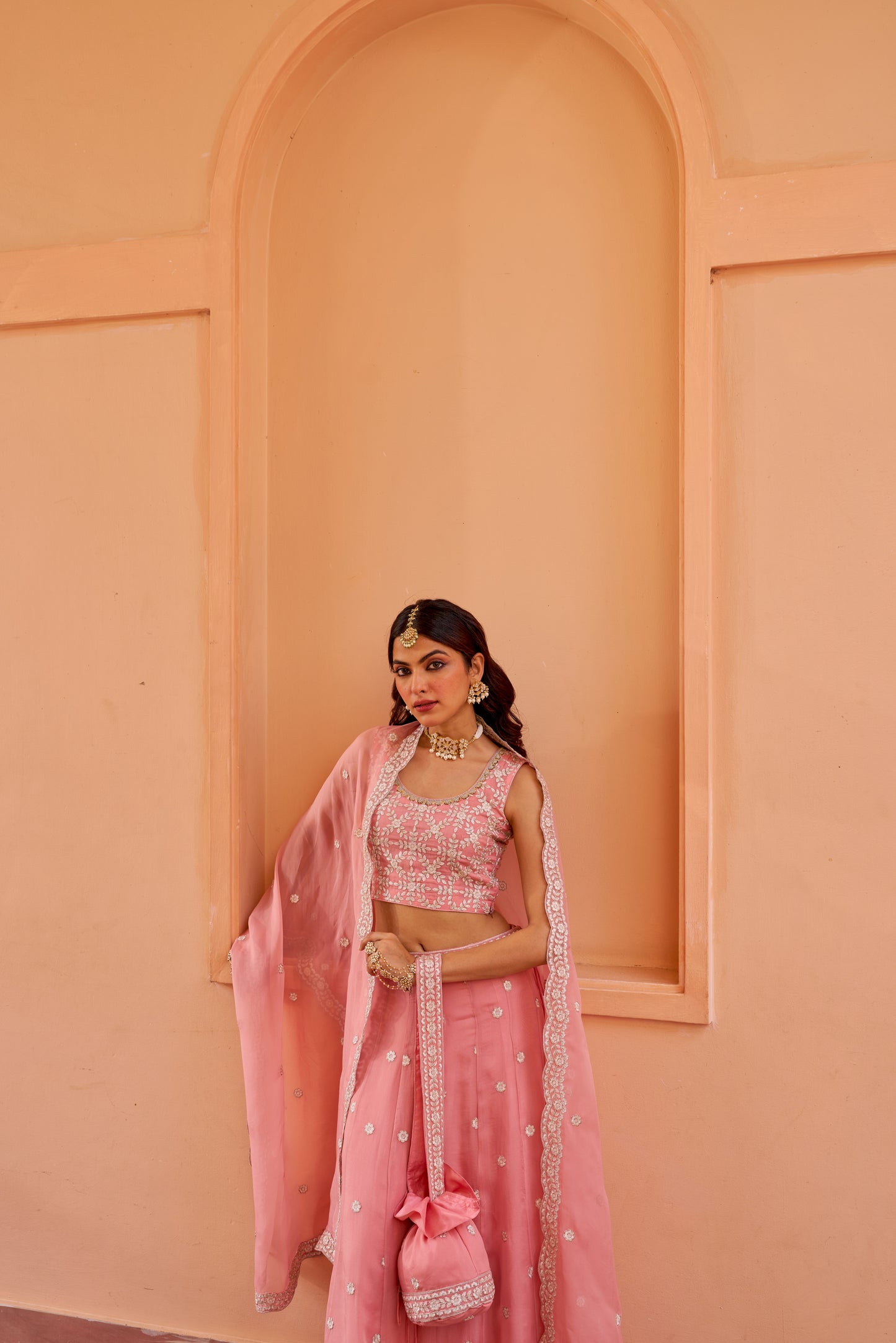 Heera - Pink Organza Lehenga Set.