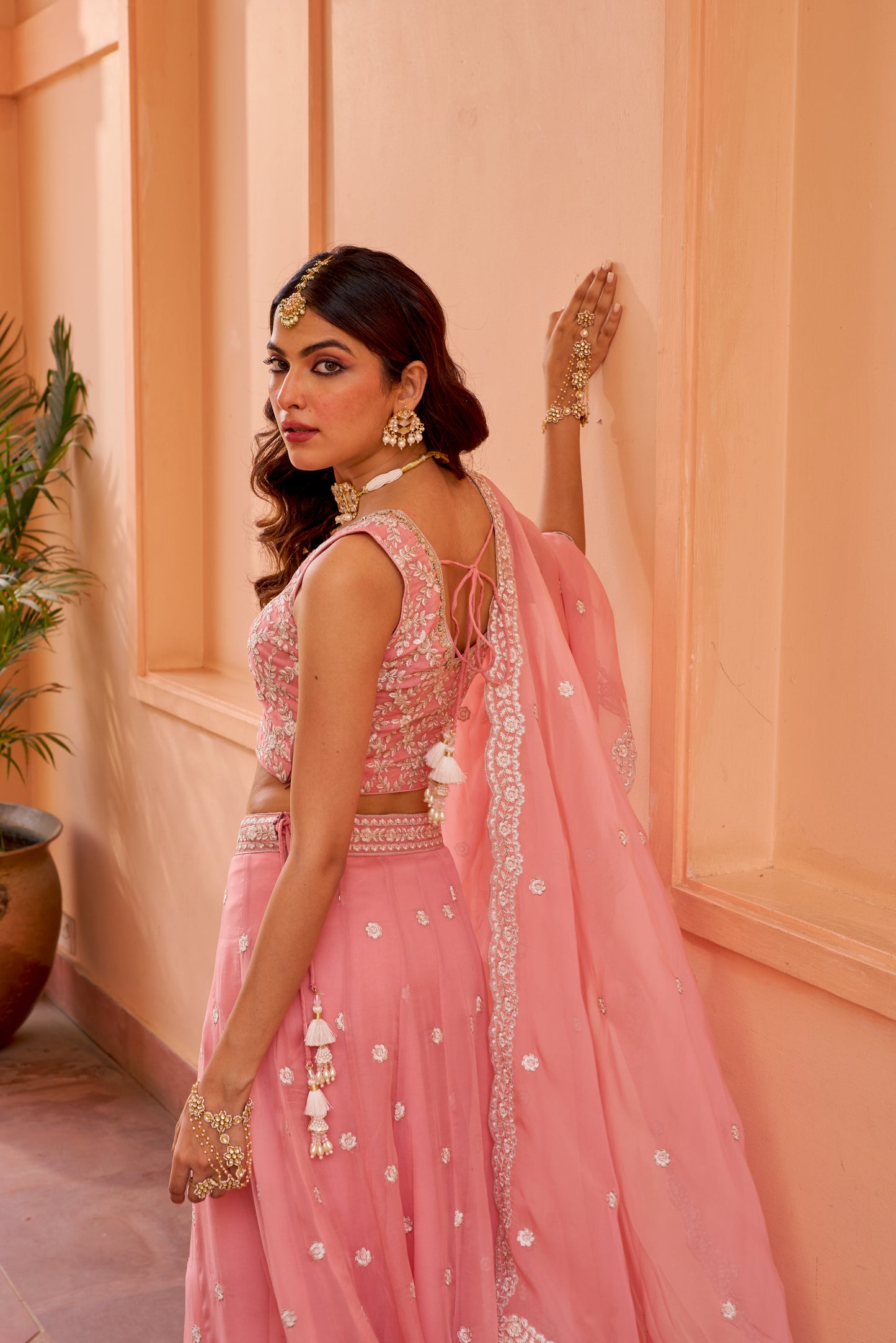 Heera - Pink Organza Lehenga Set.