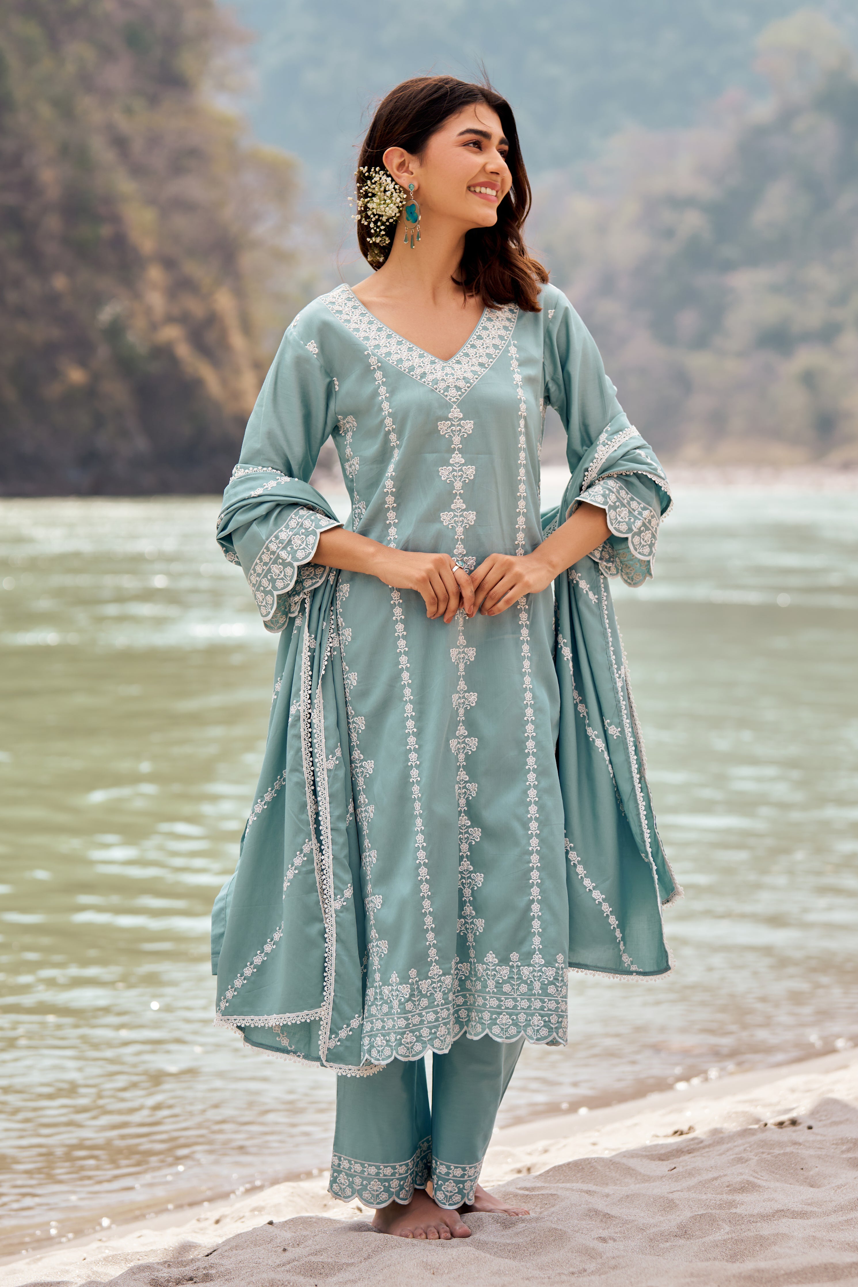 Sania Chadha in JHEEL - Blue Cotton Suit Set