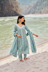 Sania Chadha in JHEEL - Blue Cotton Suit Set