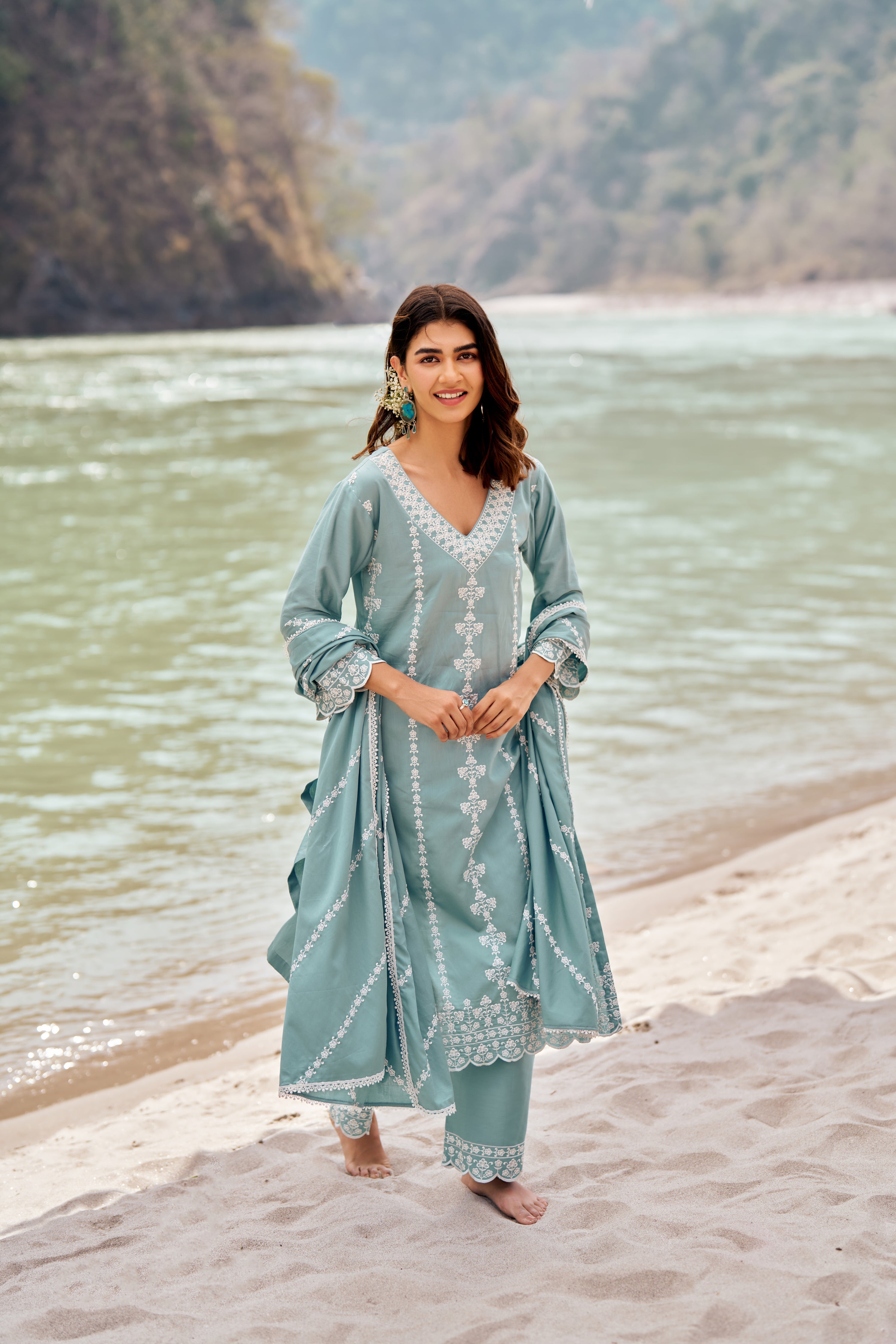 Sania Chadha in JHEEL - Blue Cotton Suit Set
