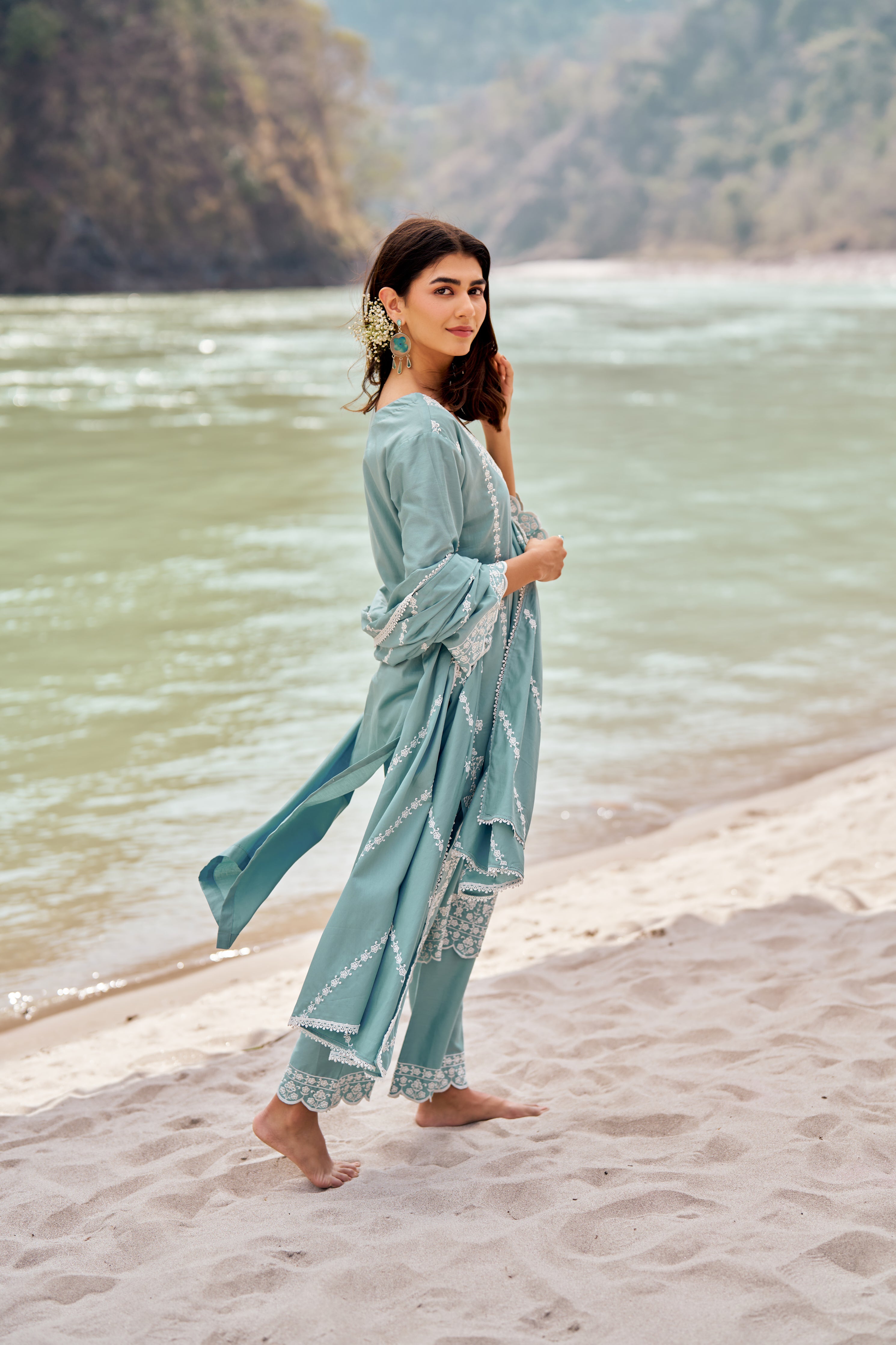 Sania Chadha in JHEEL - Blue Cotton Suit Set
