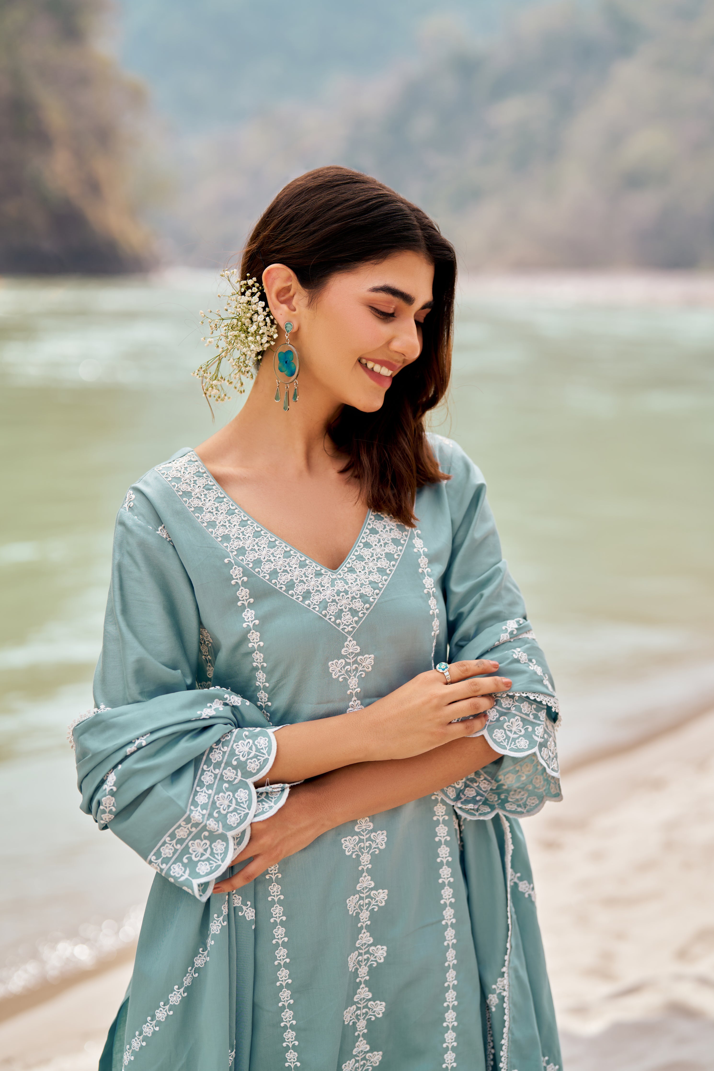 Sania Chadha in JHEEL - Blue Cotton Suit Set