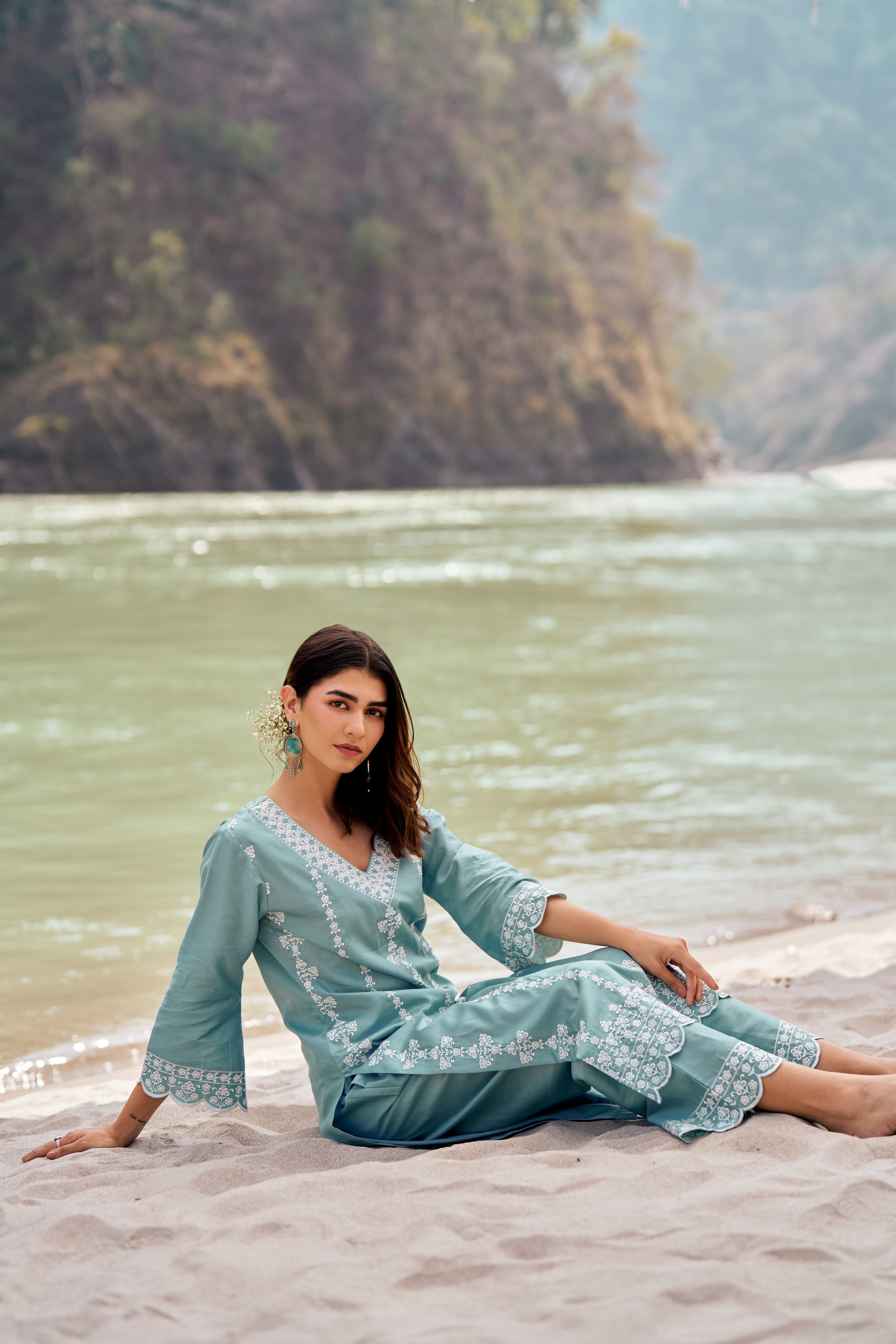 Sania Chadha in JHEEL - Blue Cotton Suit Set