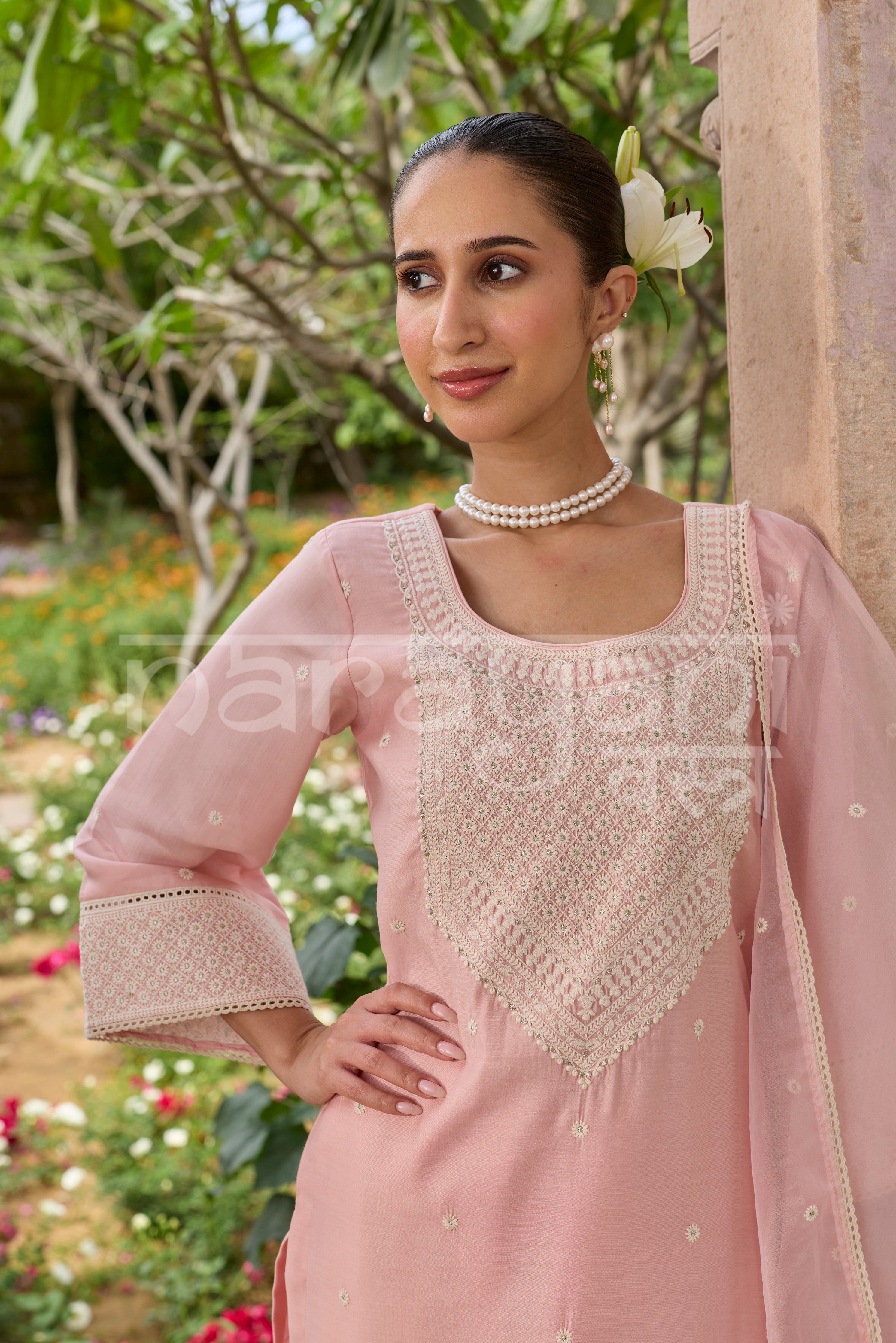 SAHIRA - Blush Pink Chanderi Suit Set